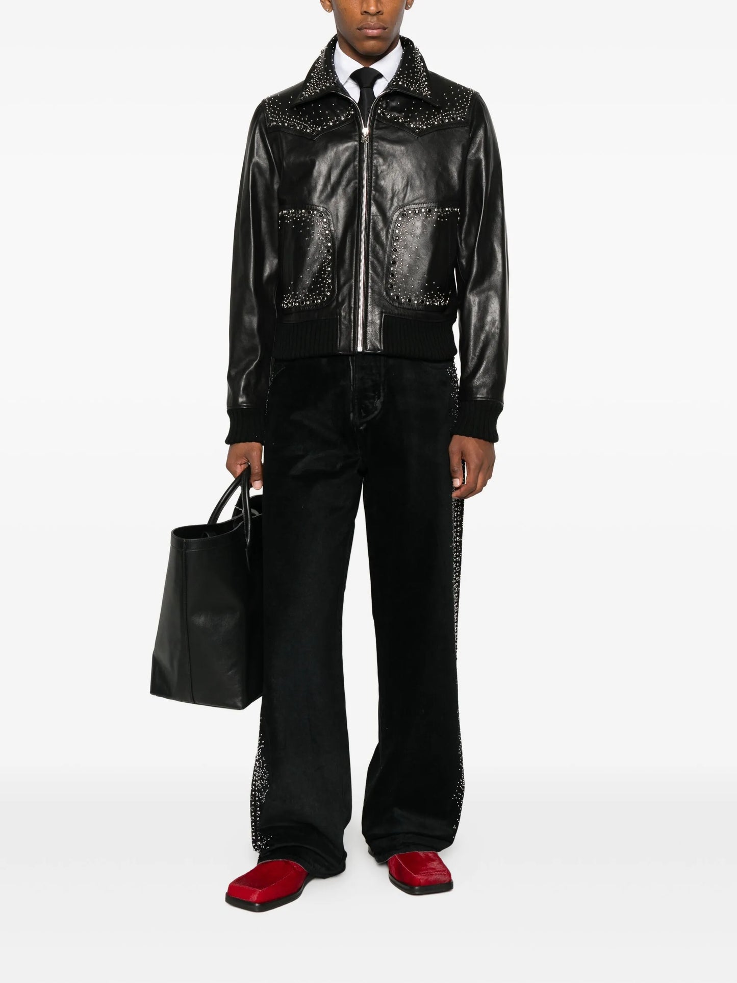 crystal-embellished leather jacket