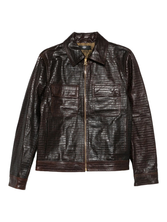 embossed-leather zip-front jacket