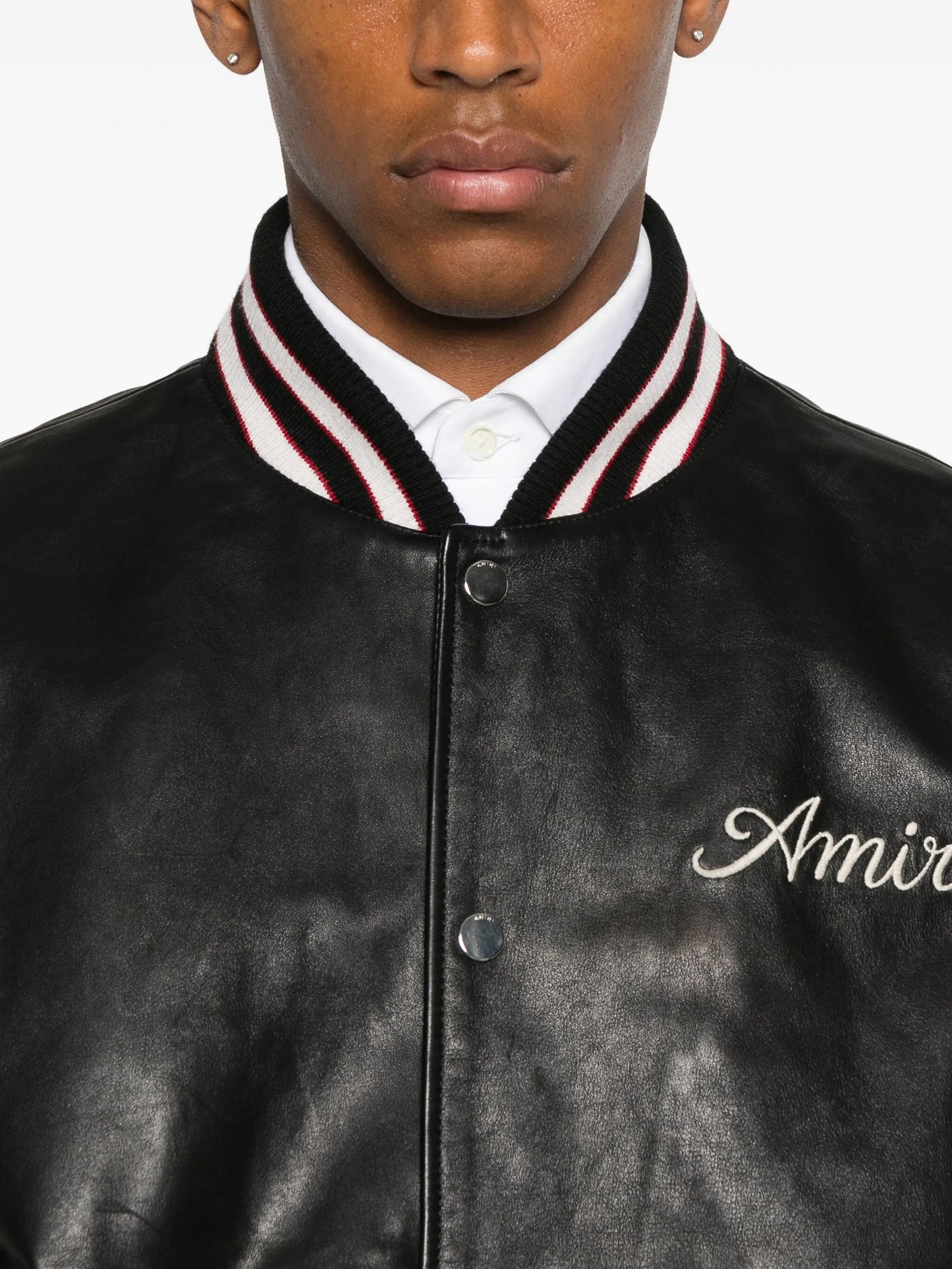 embroidered leather varsity jacket