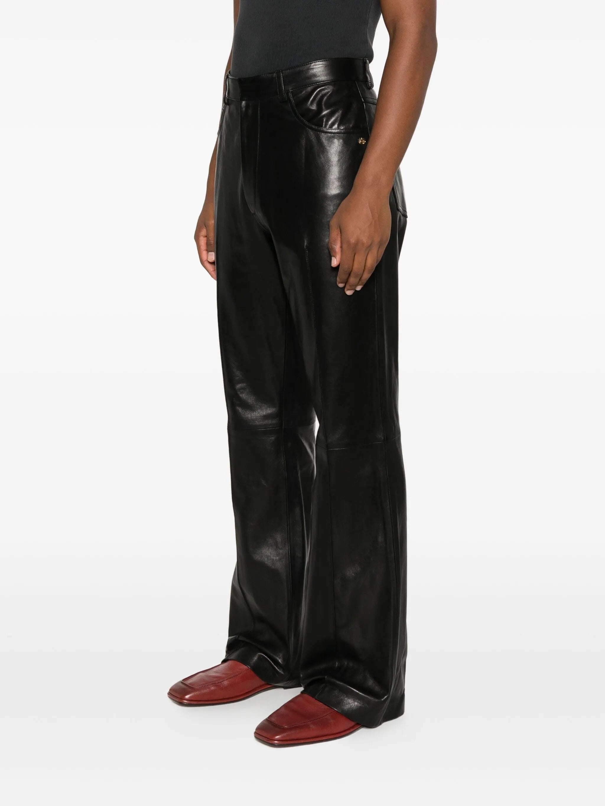 leather bootcut trousers