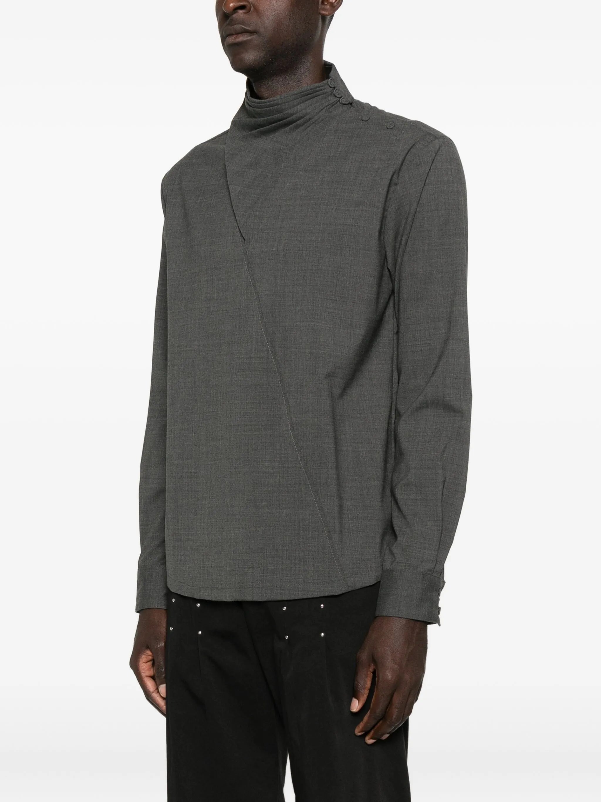 high-neck gathered-detail shirt