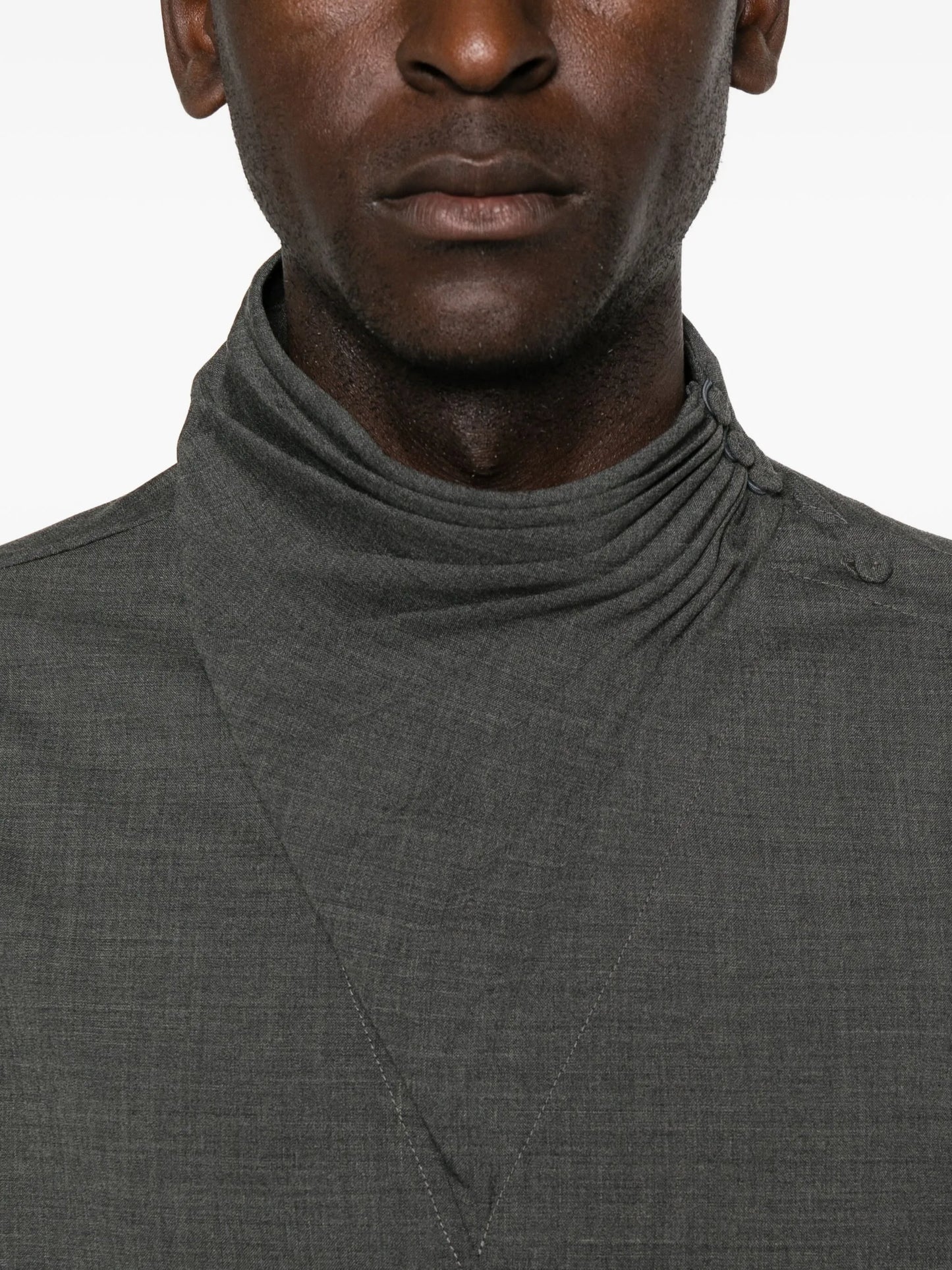 high-neck gathered-detail shirt