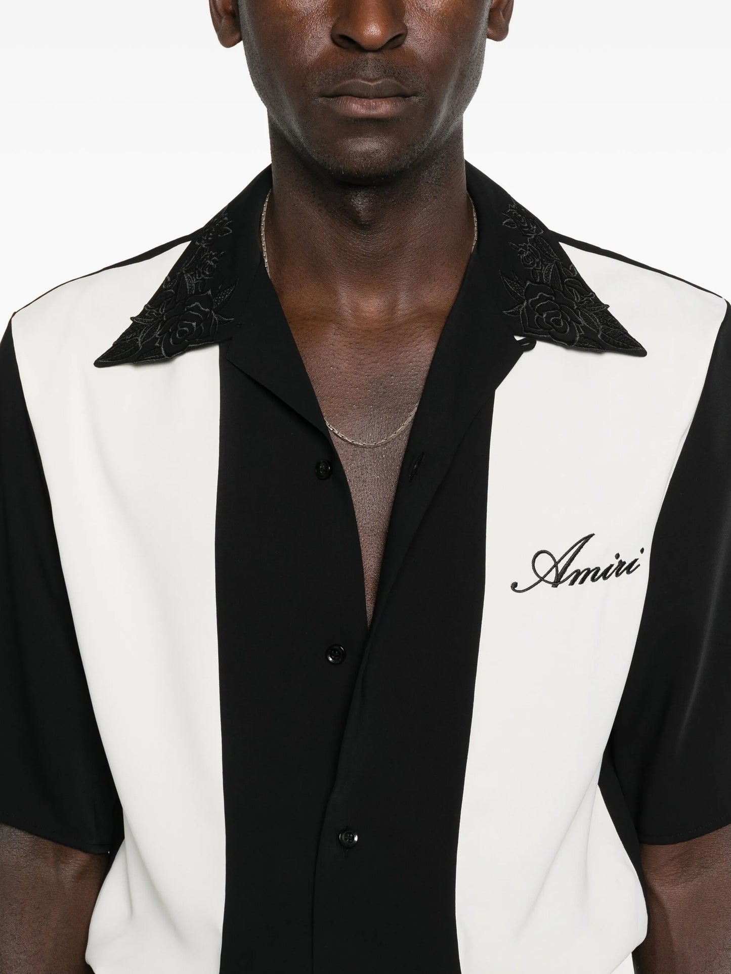 floral-collar panelled shirt