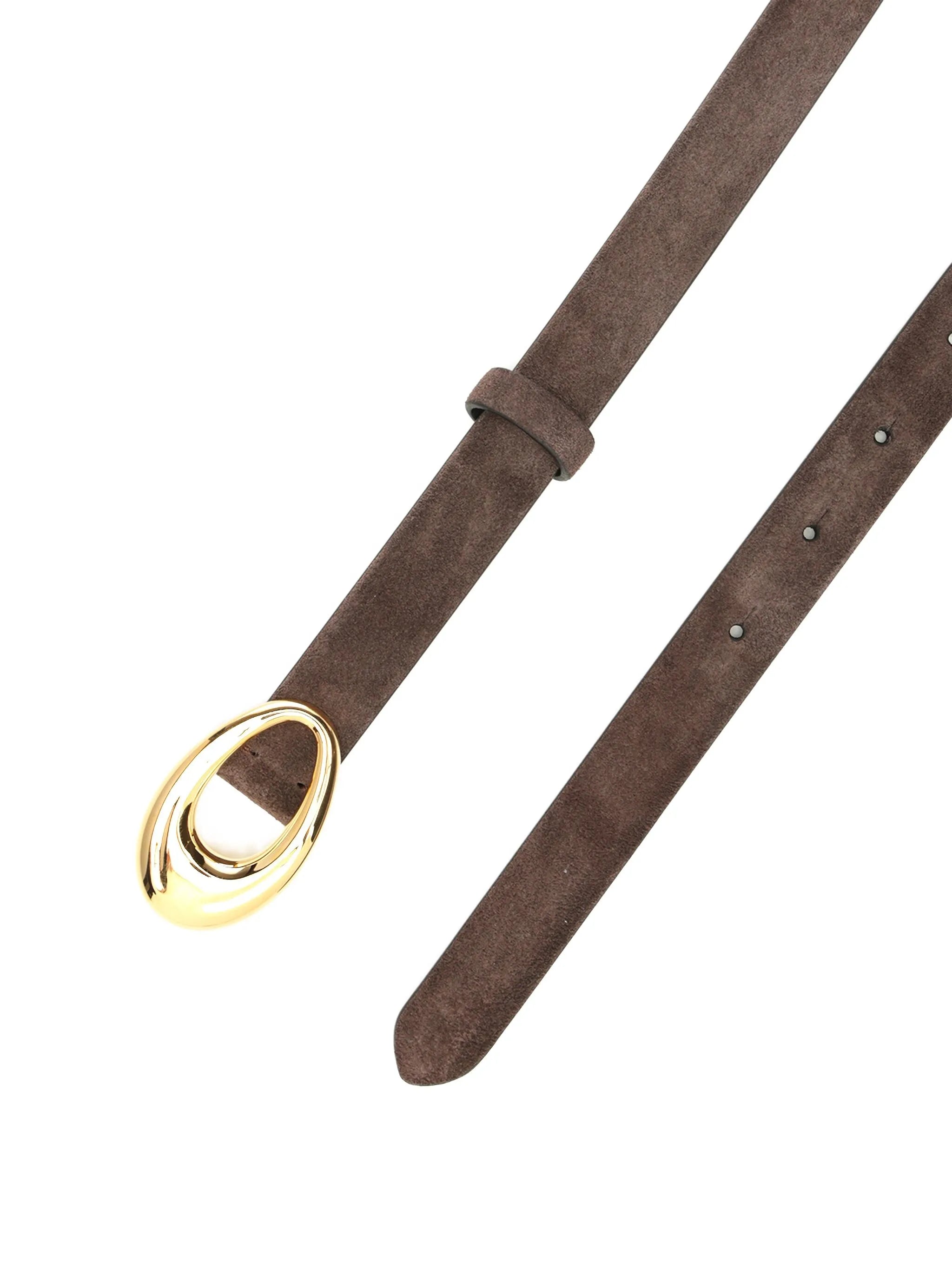 oval-buckle suede belt