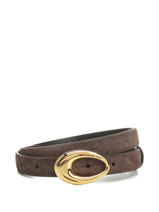 oval-buckle suede belt