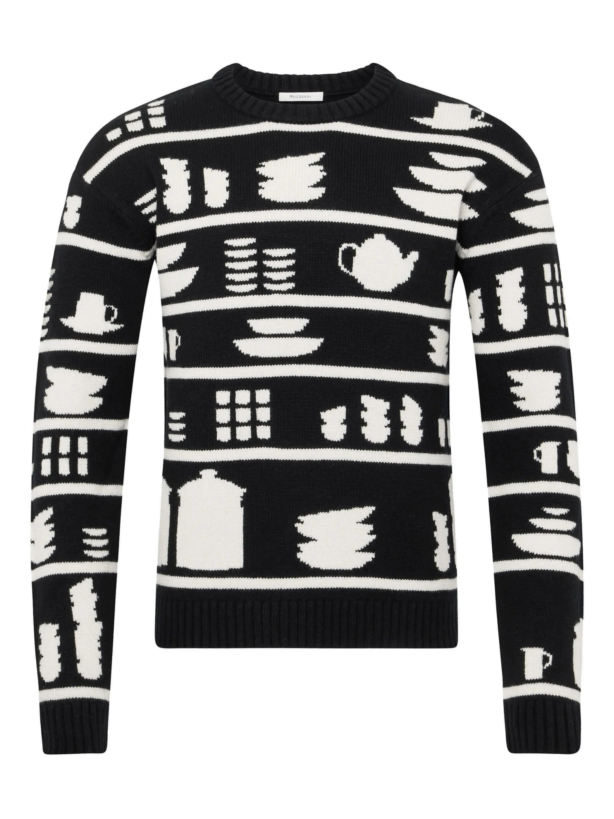 tableware-pattern crew-neck sweater