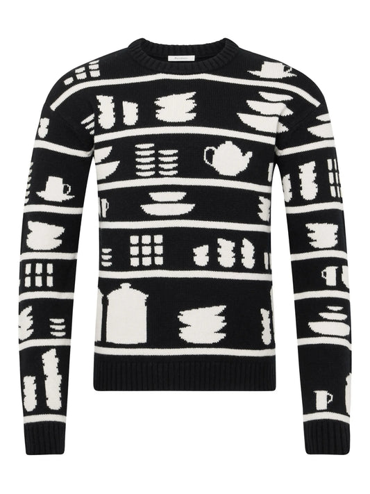 tableware-pattern crew-neck sweater