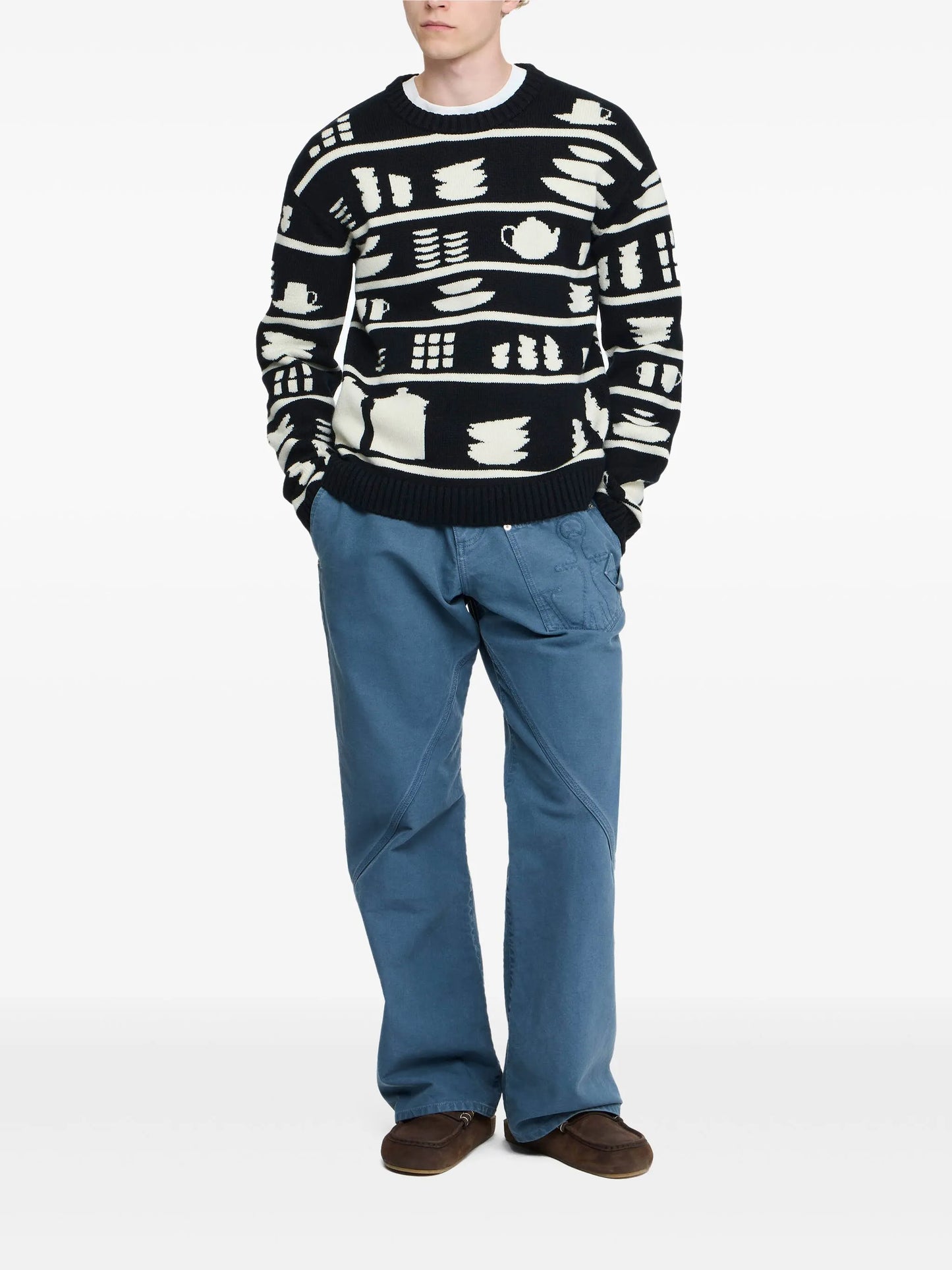 tableware-pattern crew-neck sweater