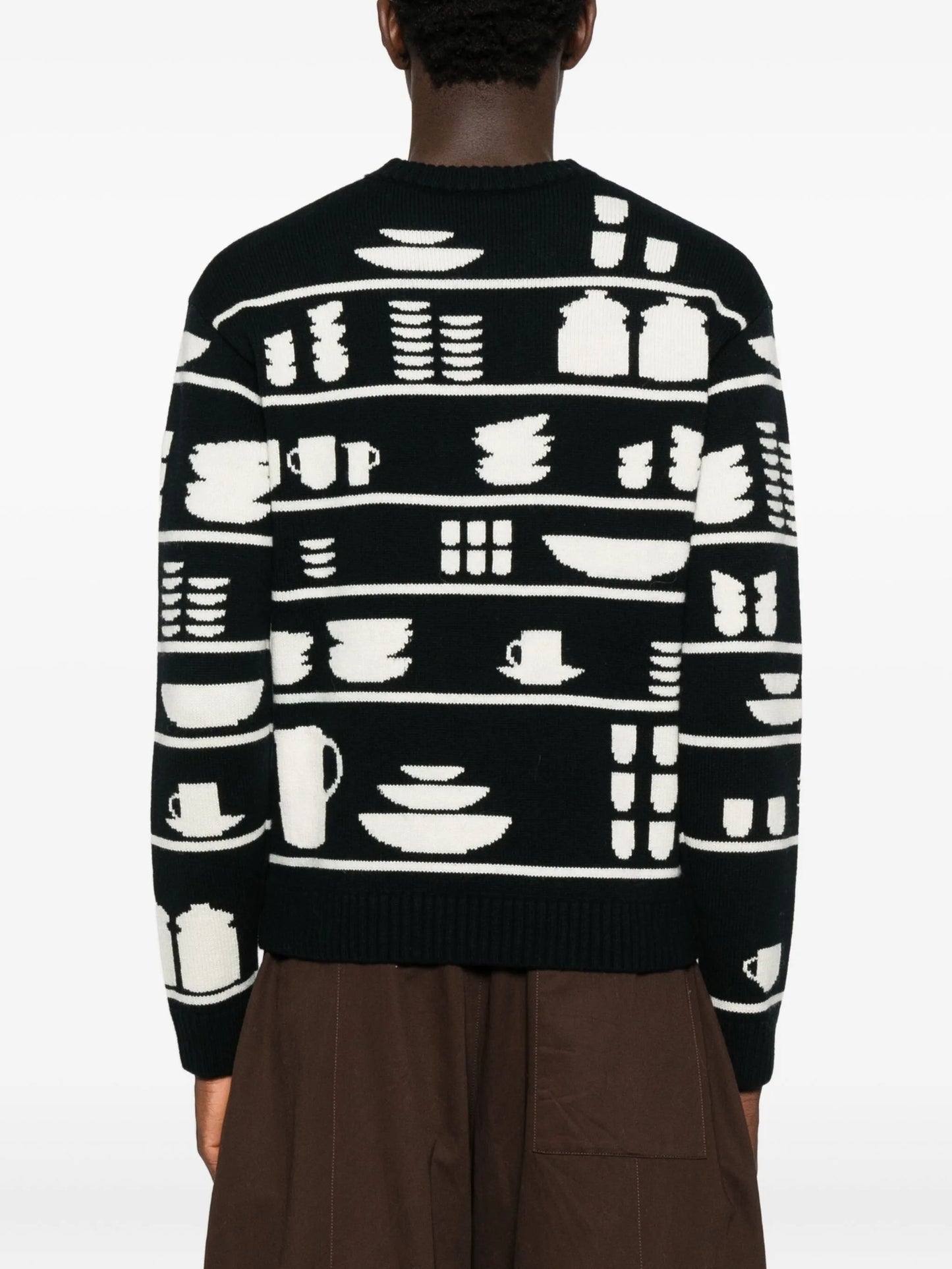 tableware-pattern crew-neck sweater