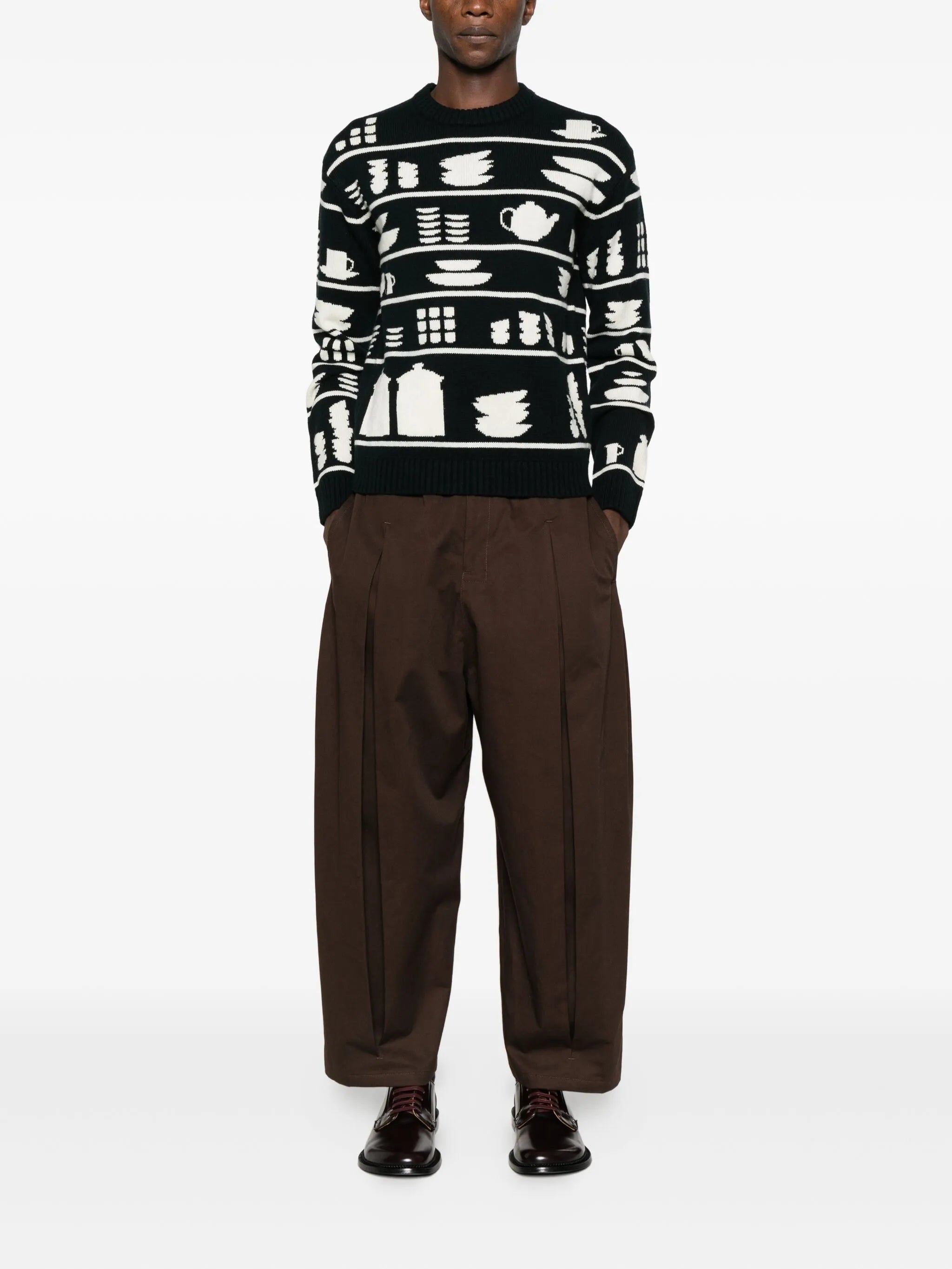 tableware-pattern crew-neck sweater
