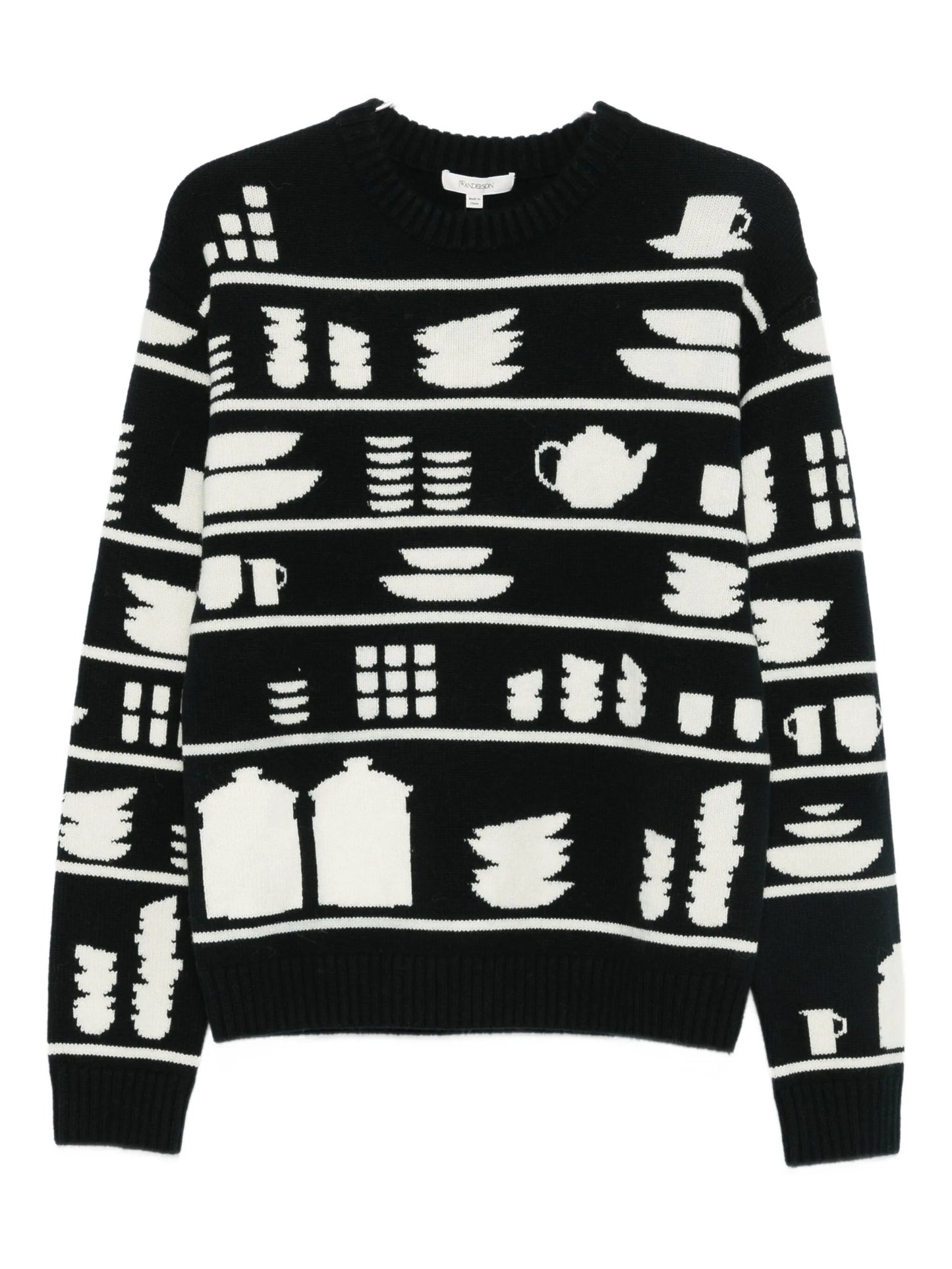 tableware-pattern crew-neck sweater