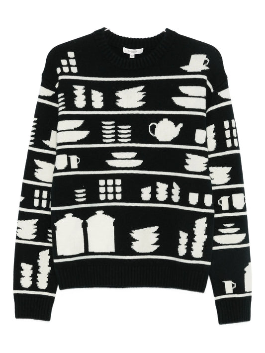 tableware-pattern crew-neck sweater