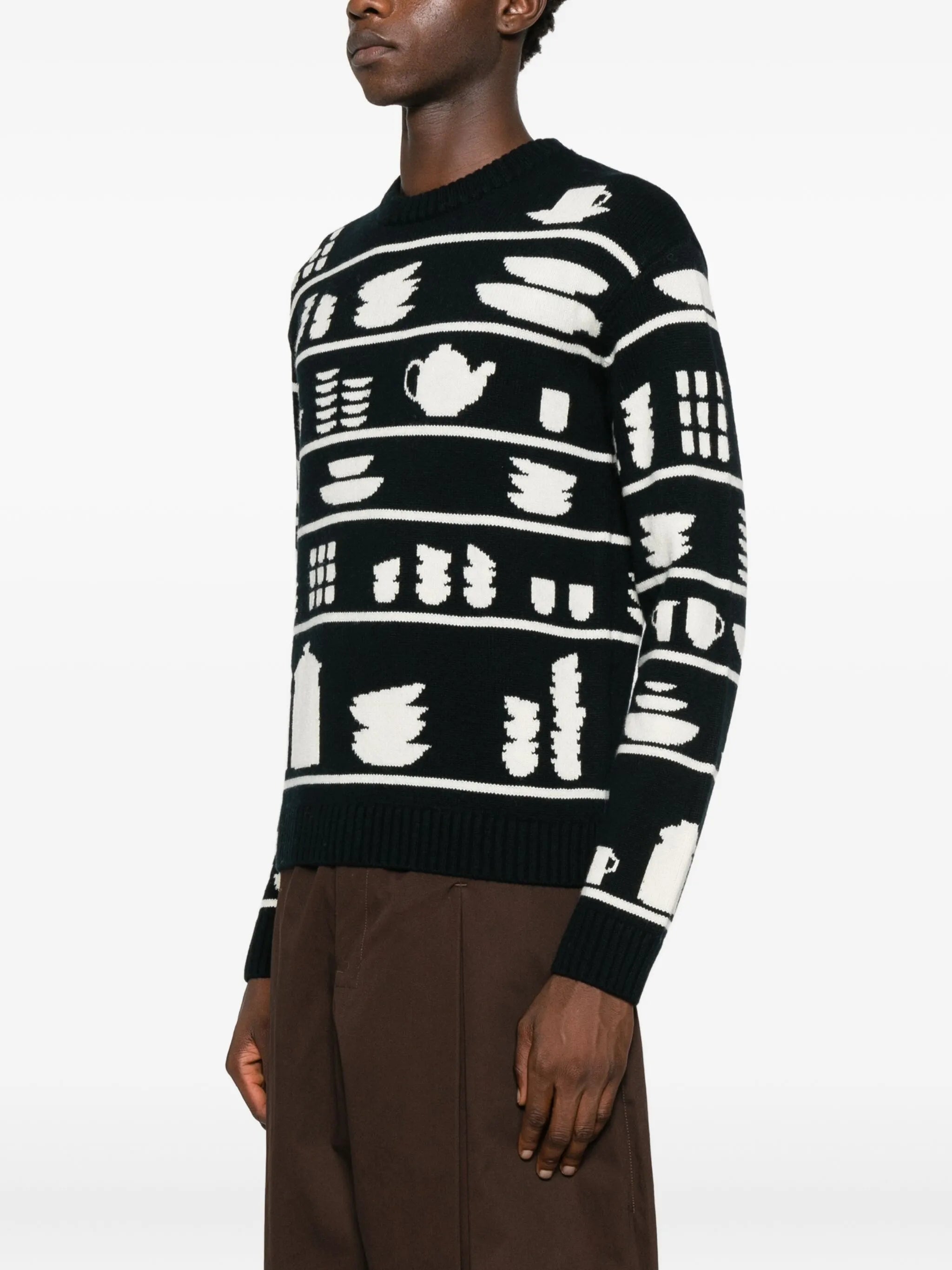 tableware-pattern crew-neck sweater
