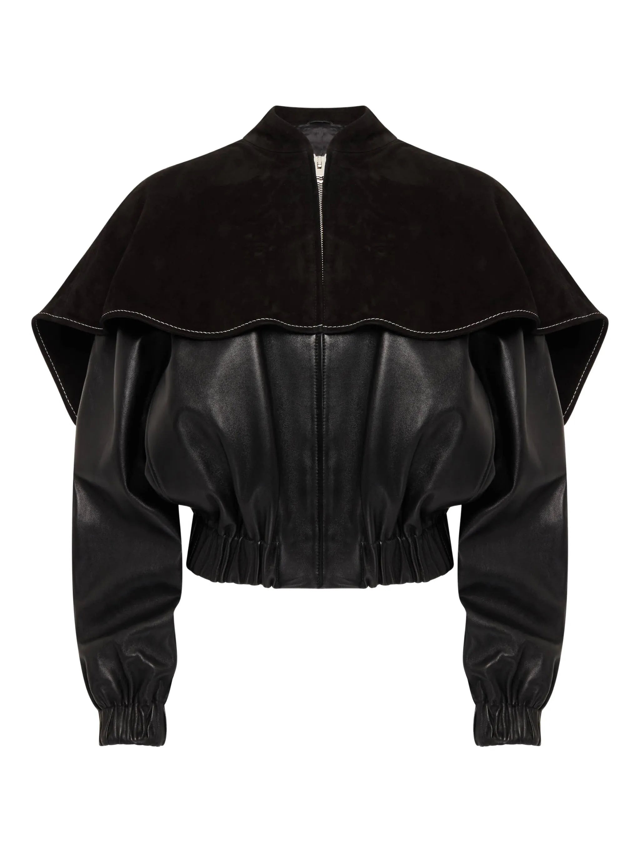 oversized-collar leather jacket