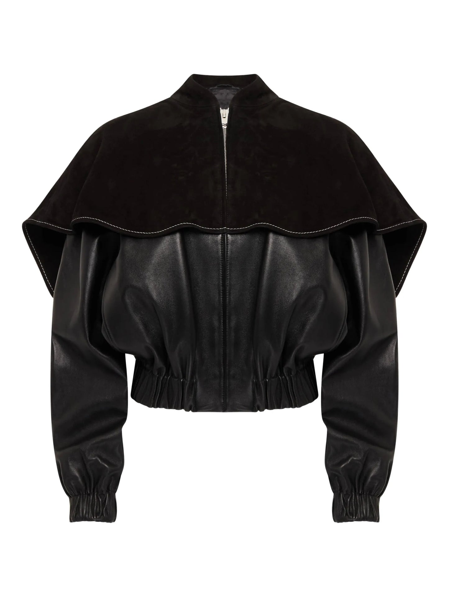 oversized-collar leather jacket