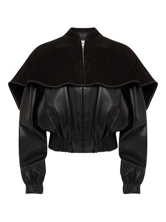 oversized-collar leather jacket