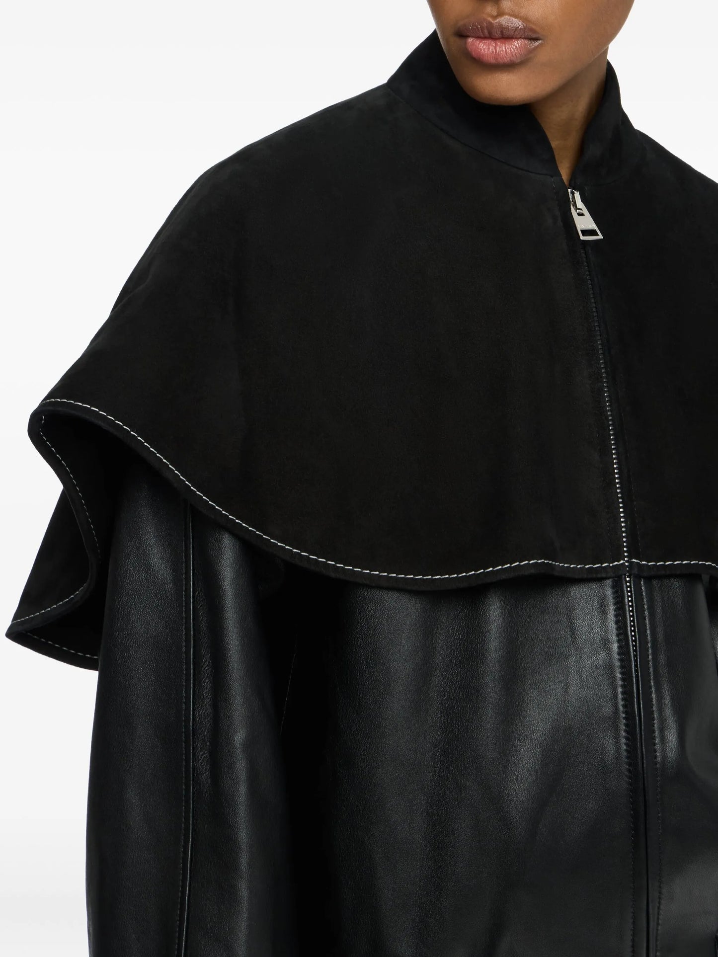 oversized-collar leather jacket