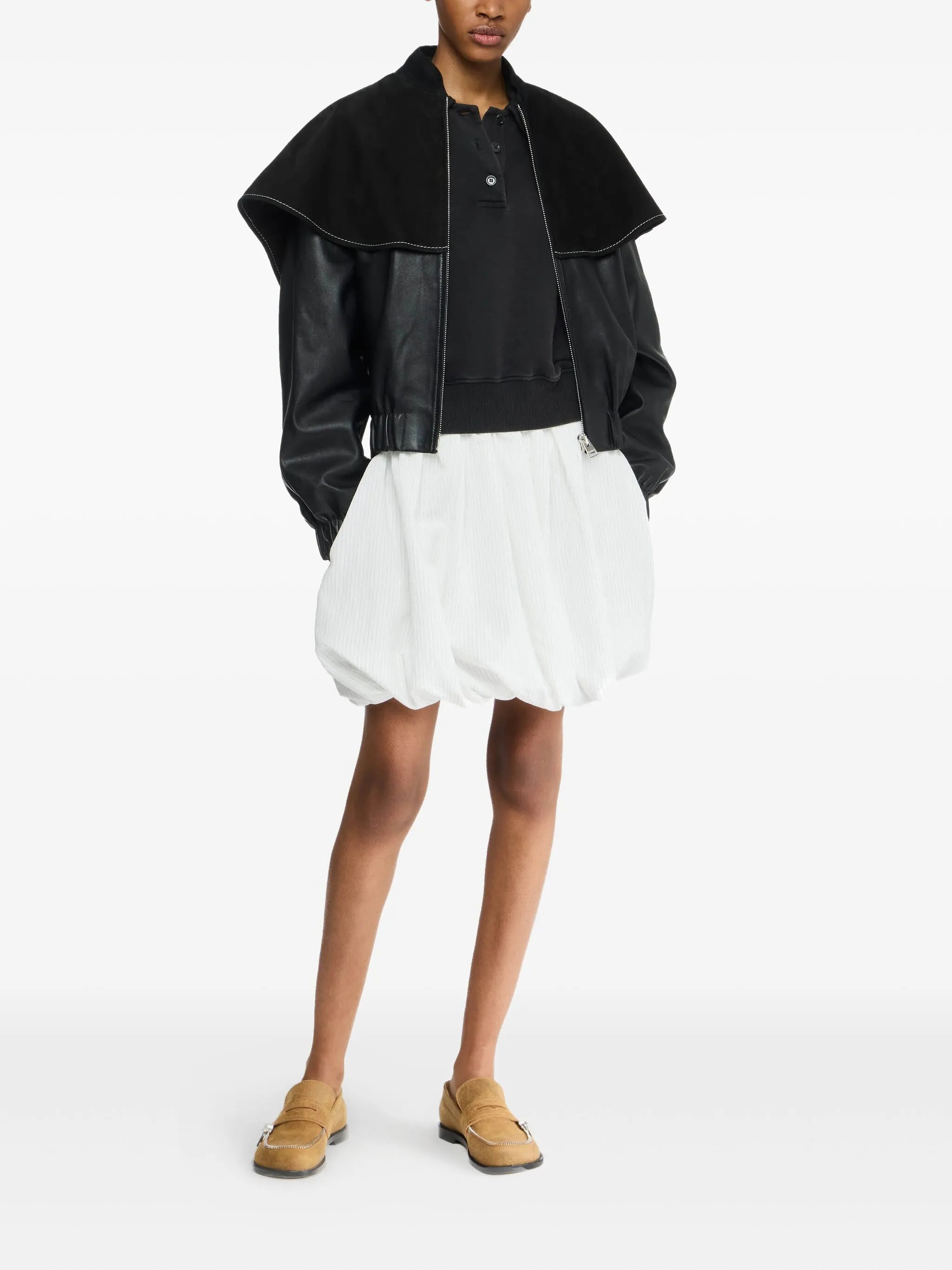 oversized-collar leather jacket