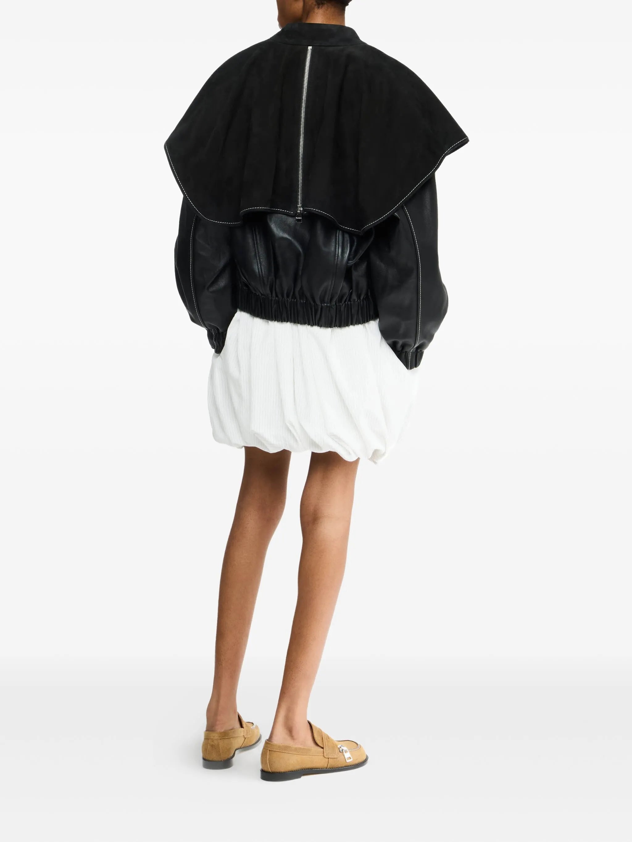 oversized-collar leather jacket