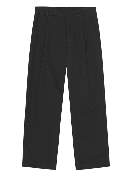 Relaxed-fit pleated trousers crafted from organic cotton with a lustrous satin finish.