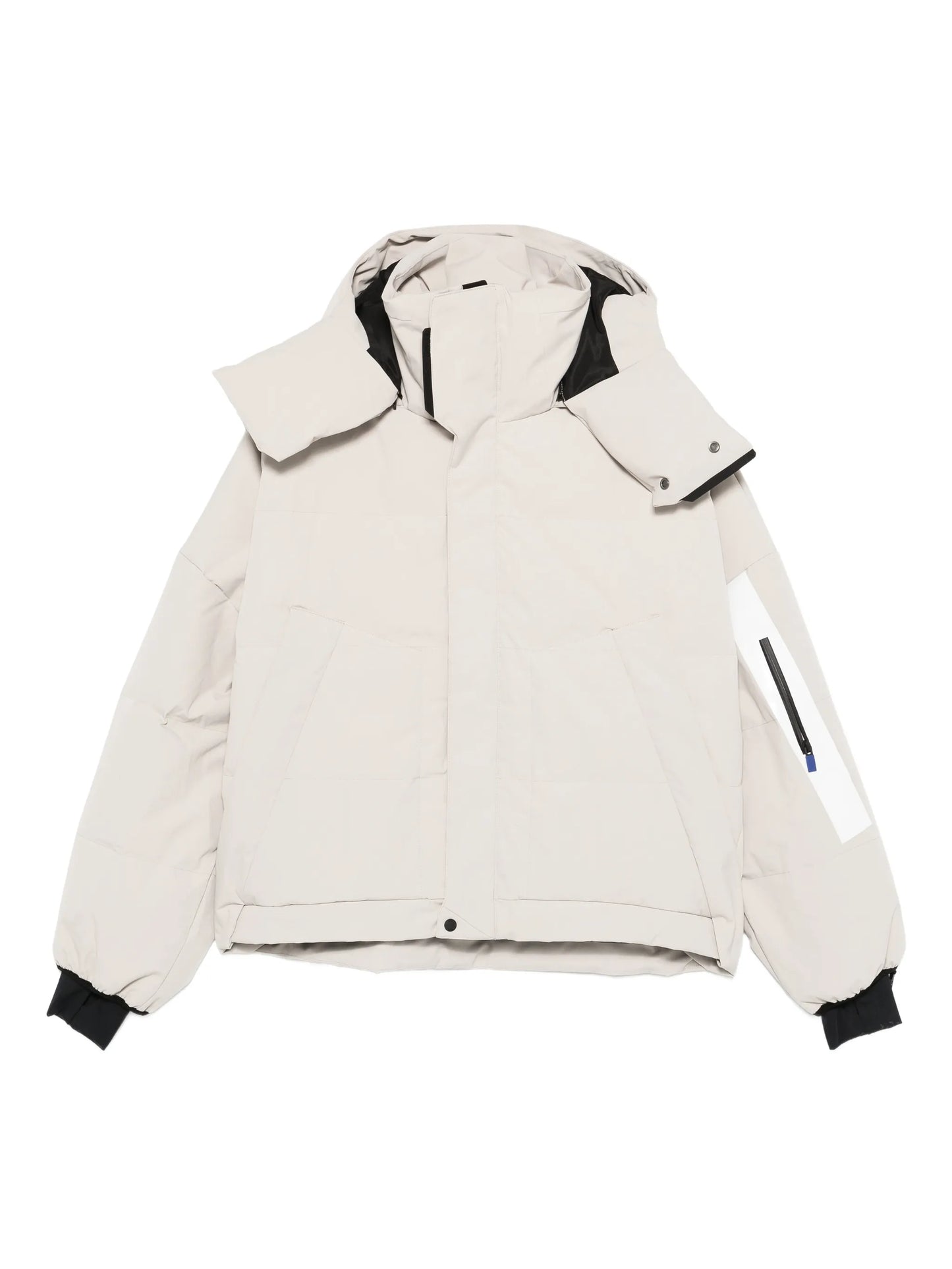 hooded zip-fastening ski jacket