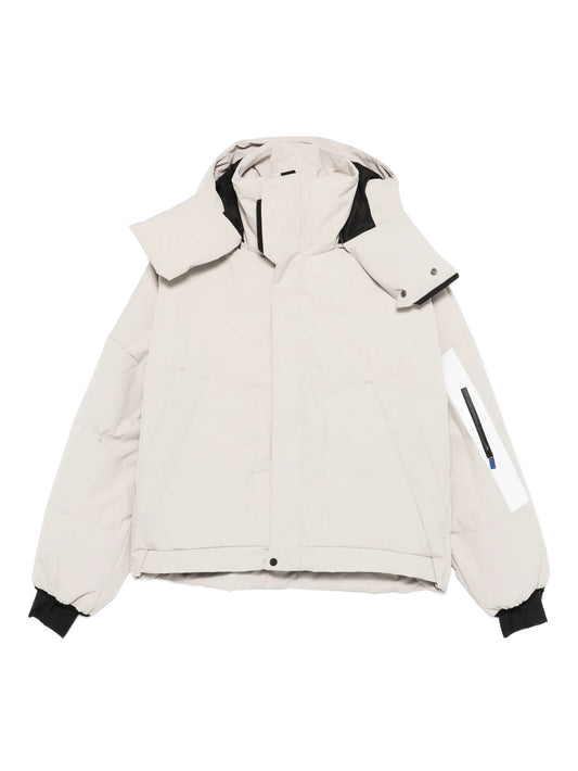 hooded zip-fastening ski jacket