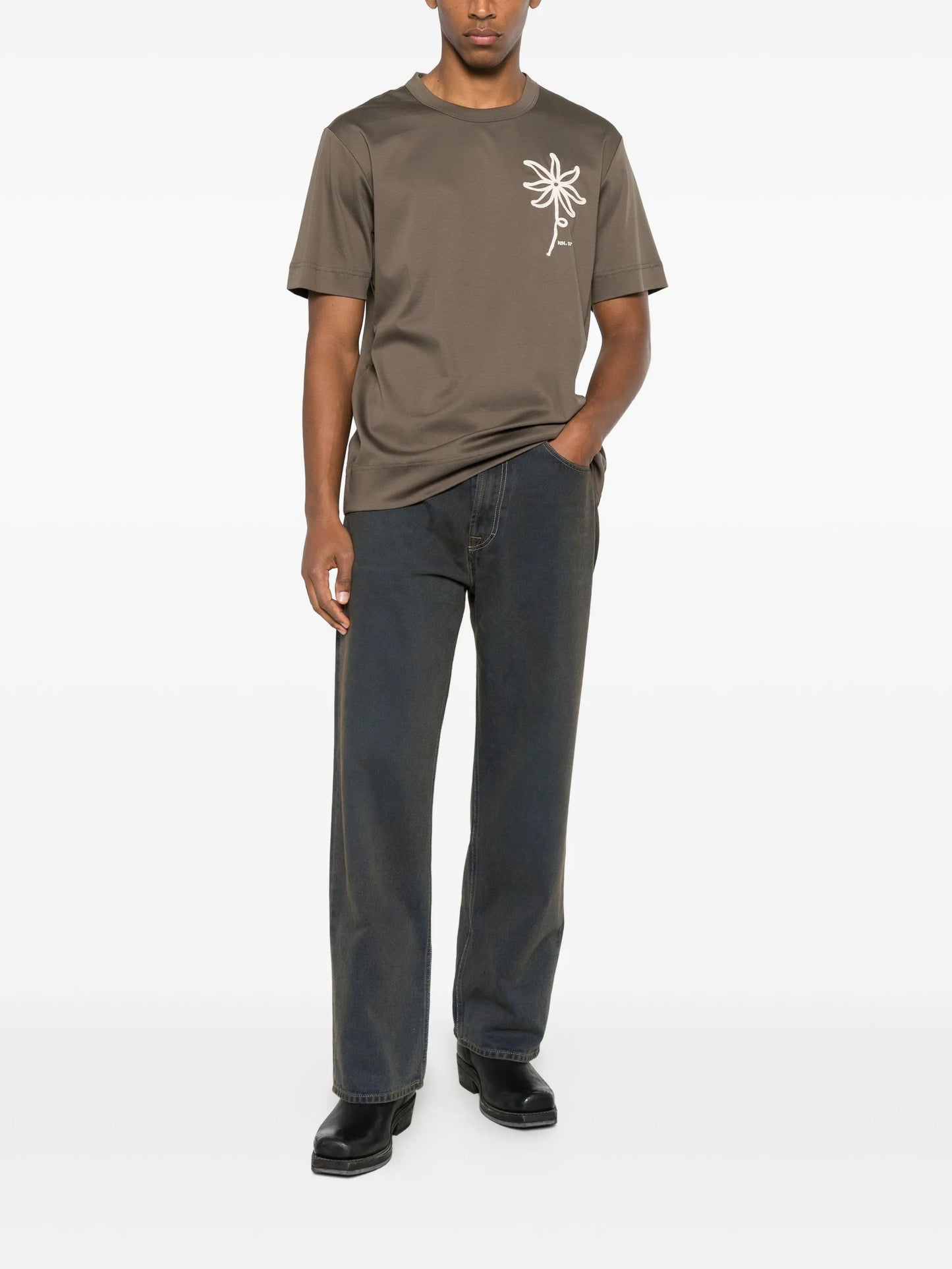 floral-motif T-shirt