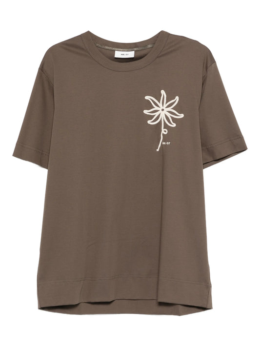 floral-motif T-shirt