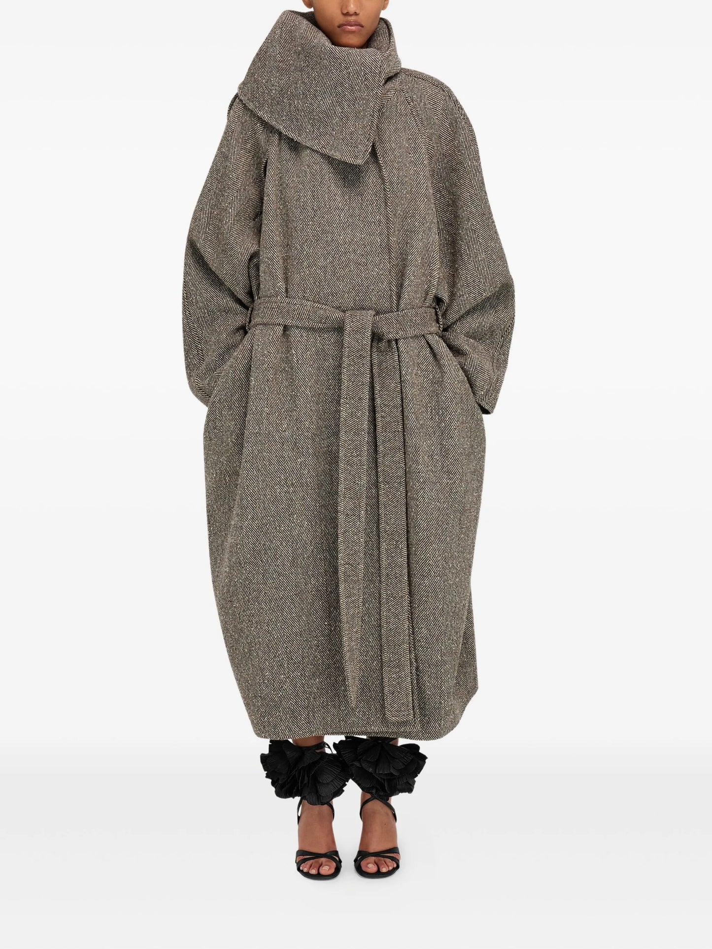 herringbone belted coat