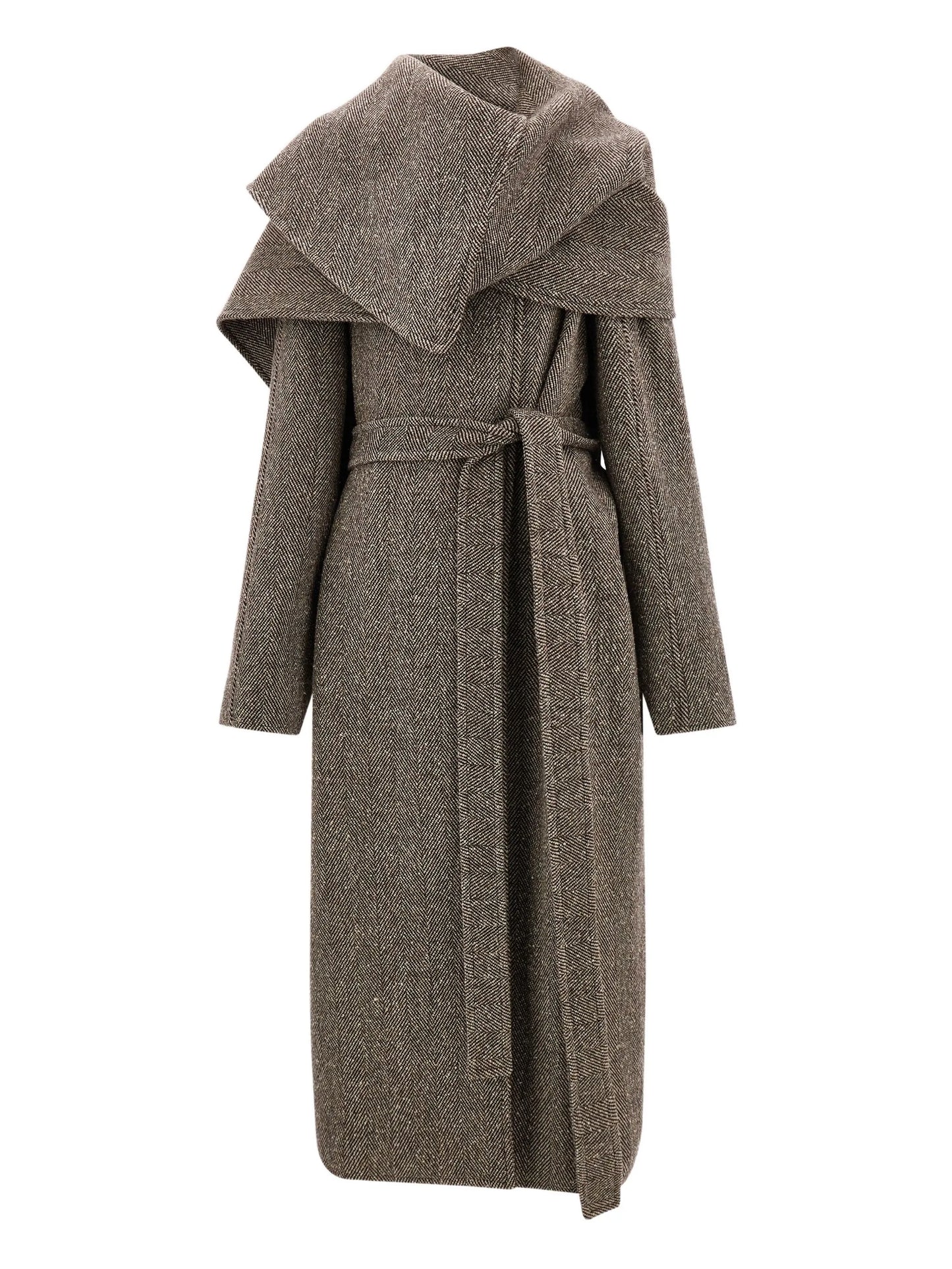 herringbone belted coat
