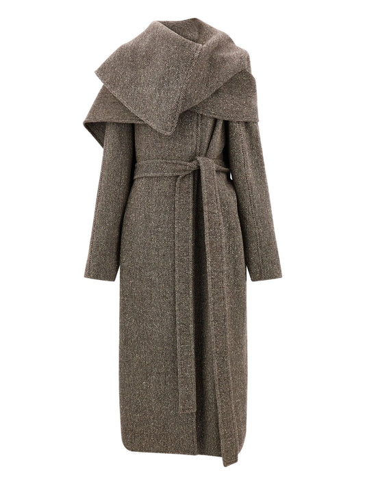herringbone belted coat