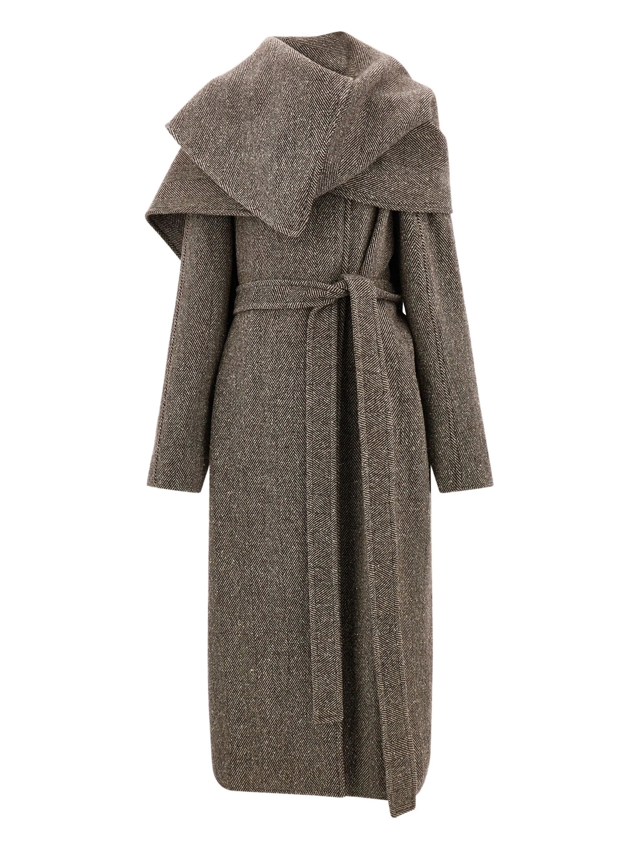 herringbone belted coat