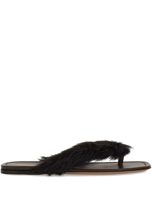 fur-detail thong sandals