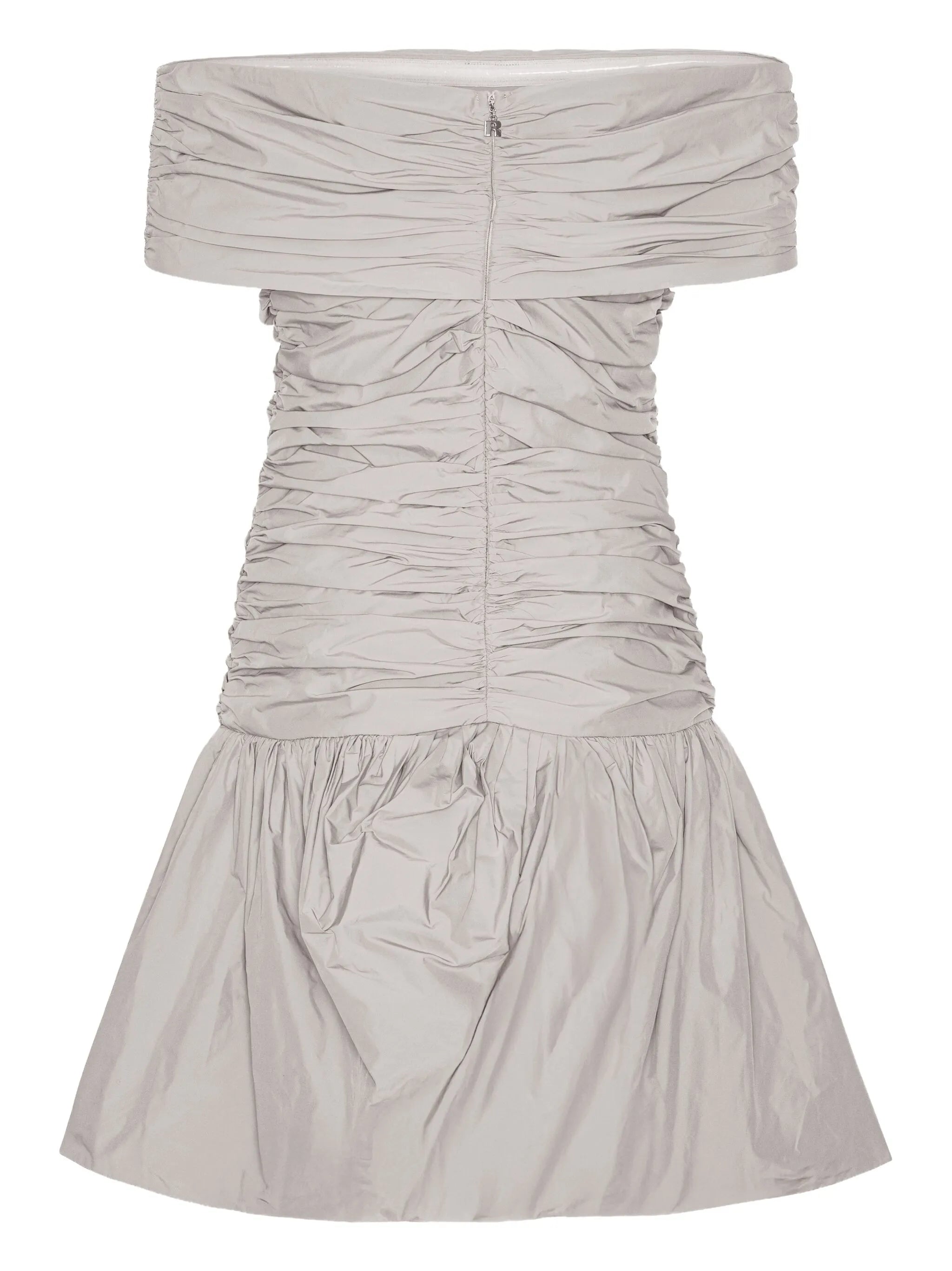 off-shoulder ruched mini dress