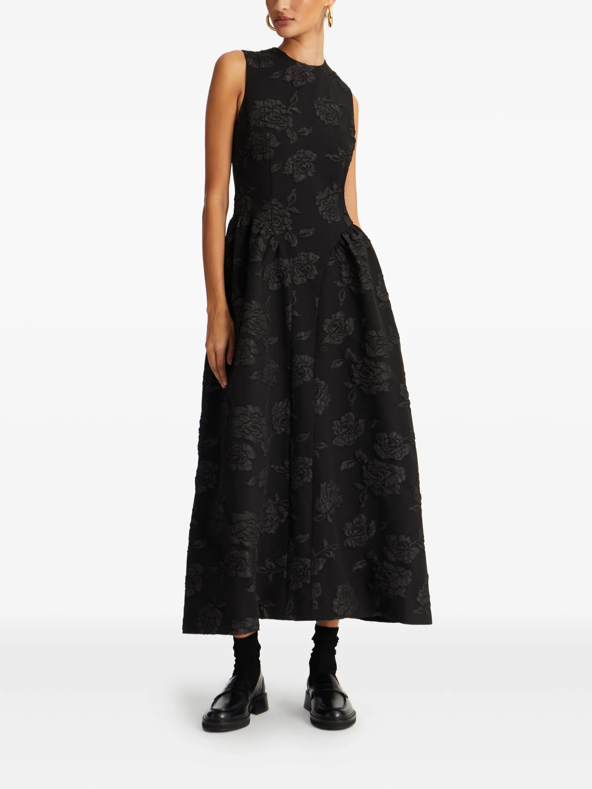 floral-jacquard midi dress