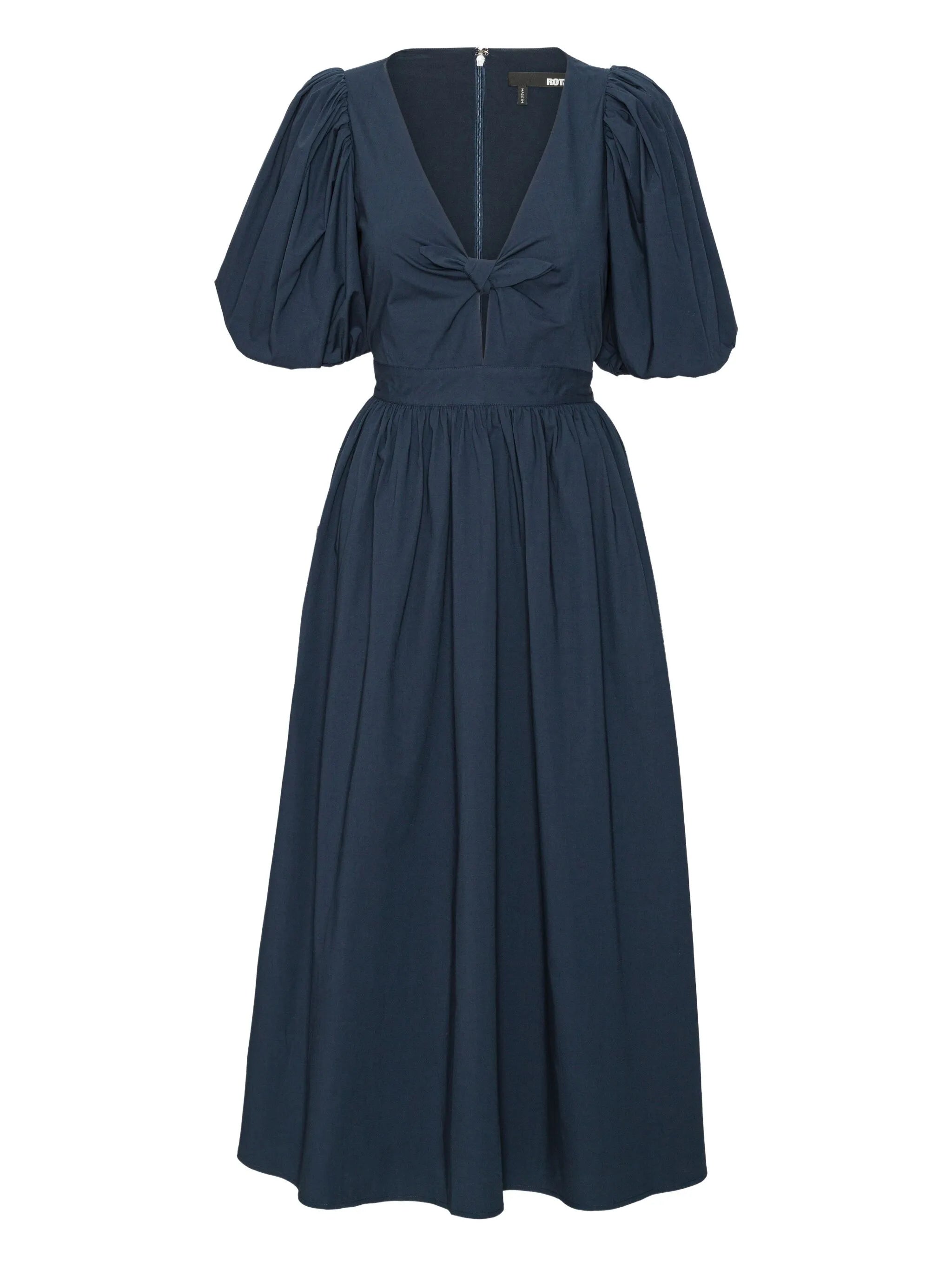 puff-sleeve midi dress