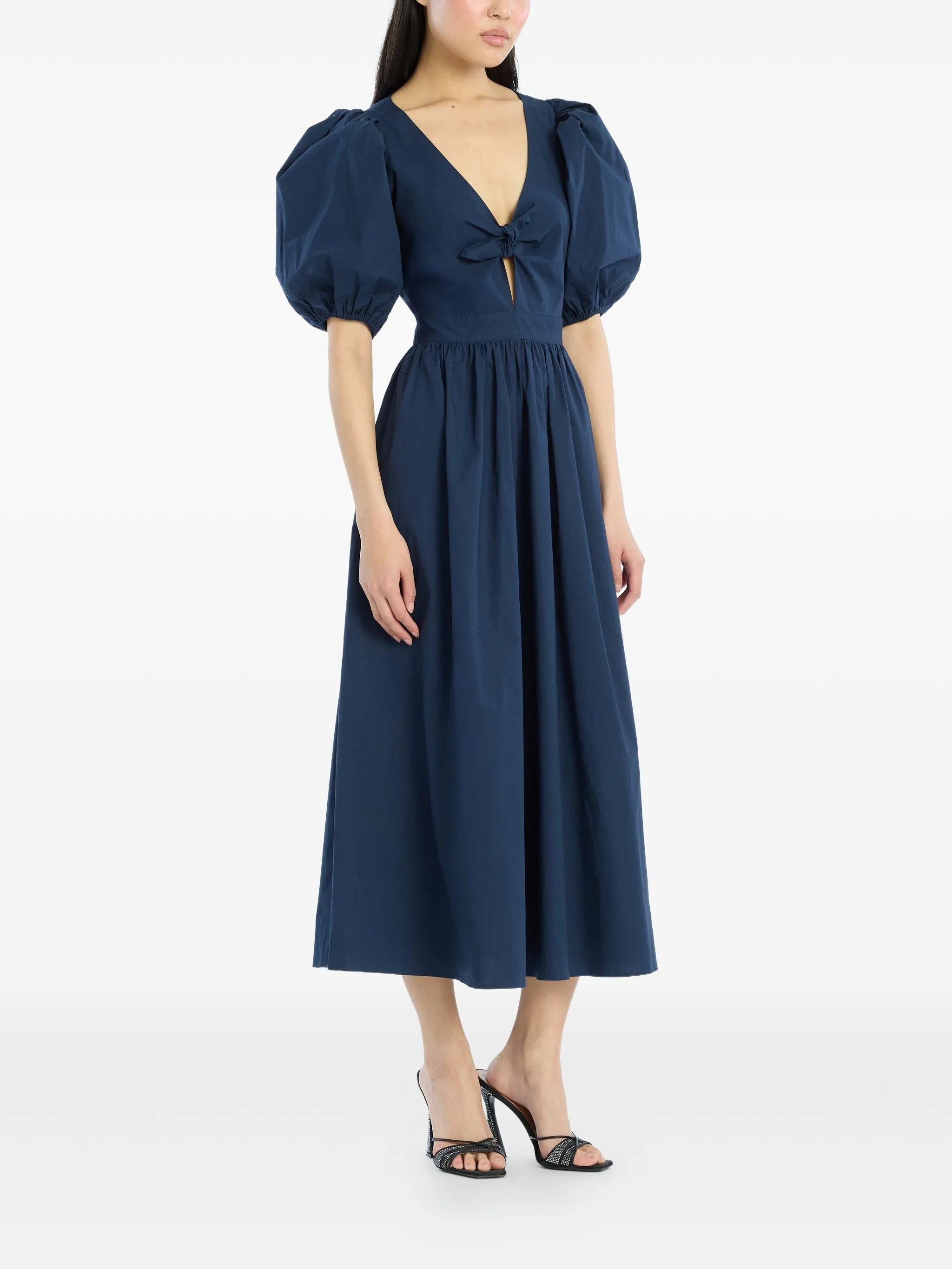 puff-sleeve midi dress