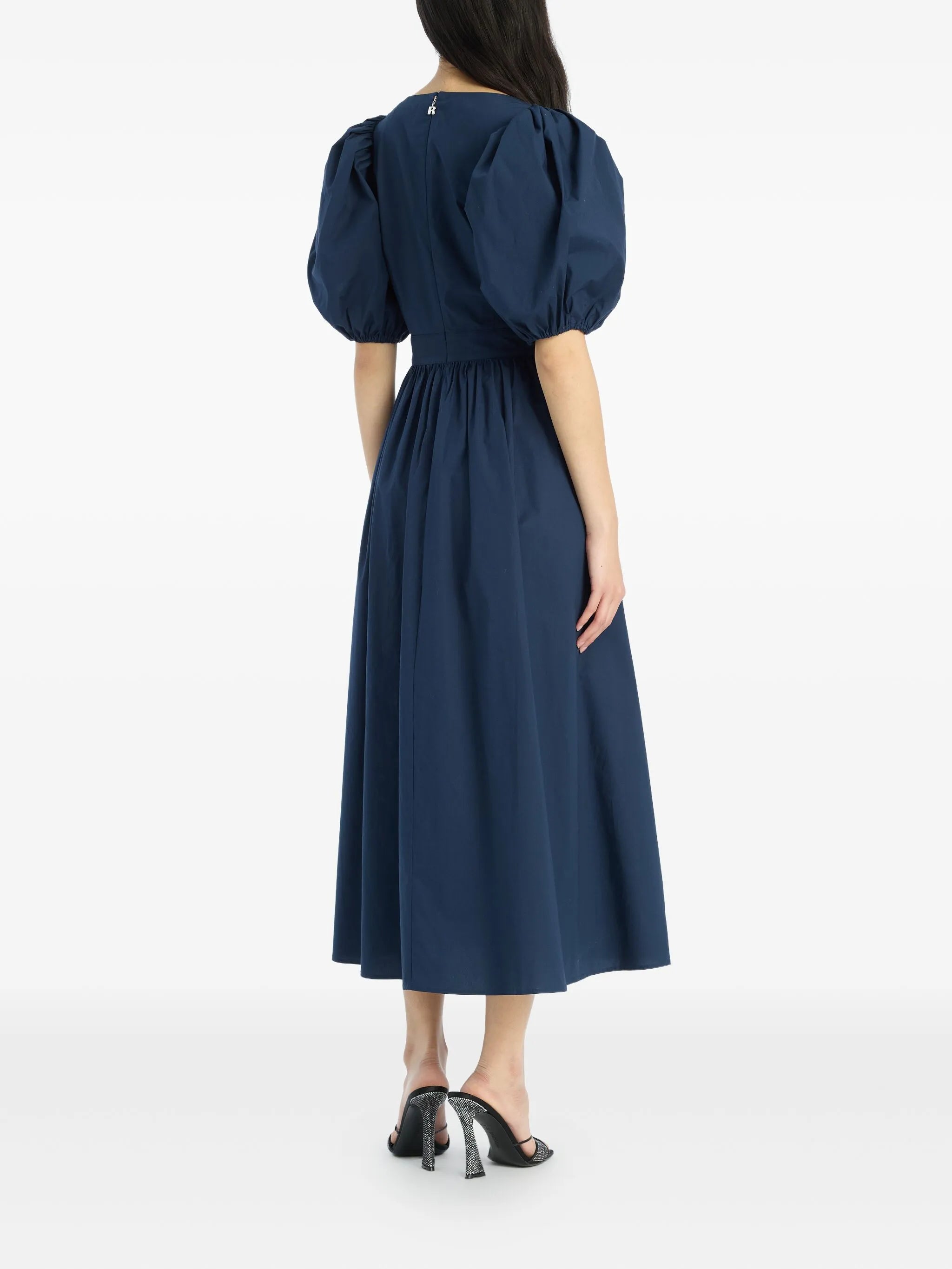 puff-sleeve midi dress