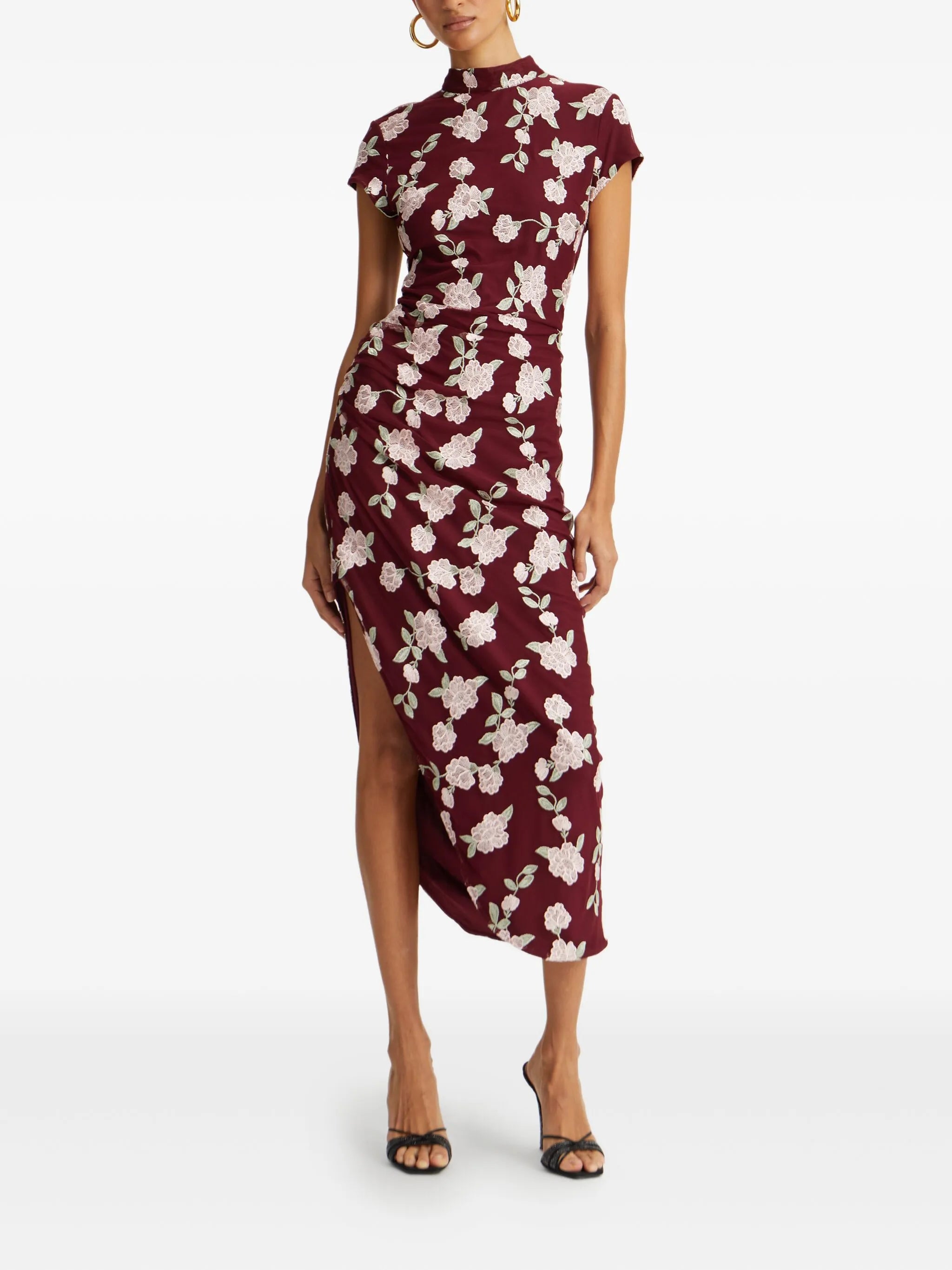 floral-embroidered asymmetric dress