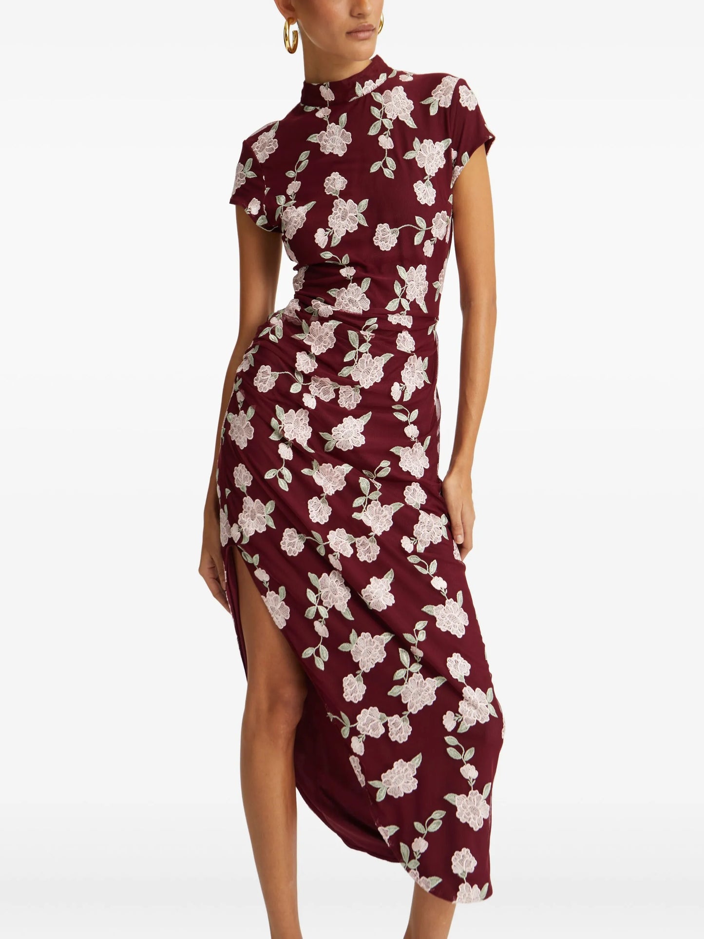 floral-embroidered asymmetric dress