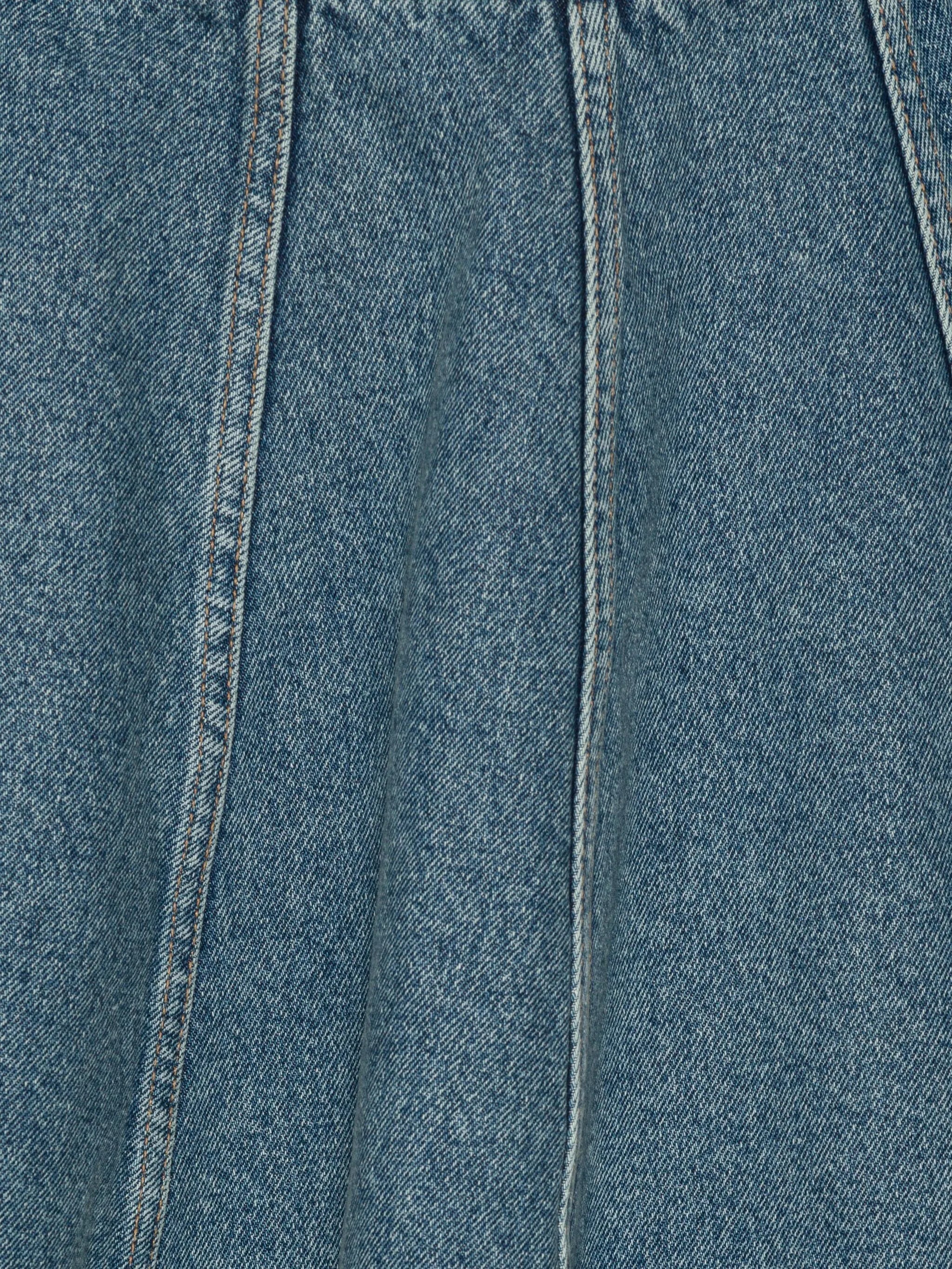 pleated denim mini skirt