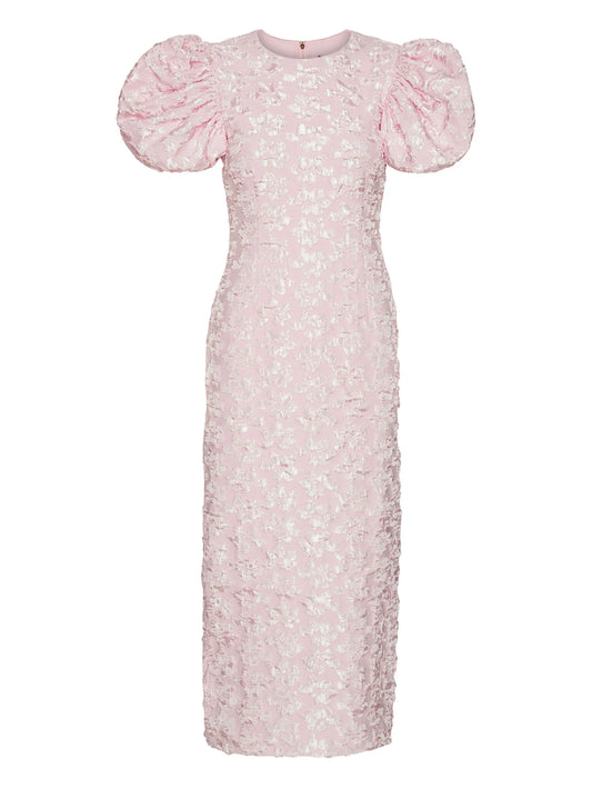puff-sleeve jacquard maxi dress