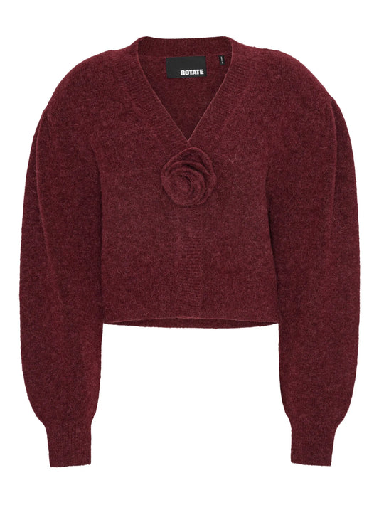 rose-embellished puff-sleeve cardigan