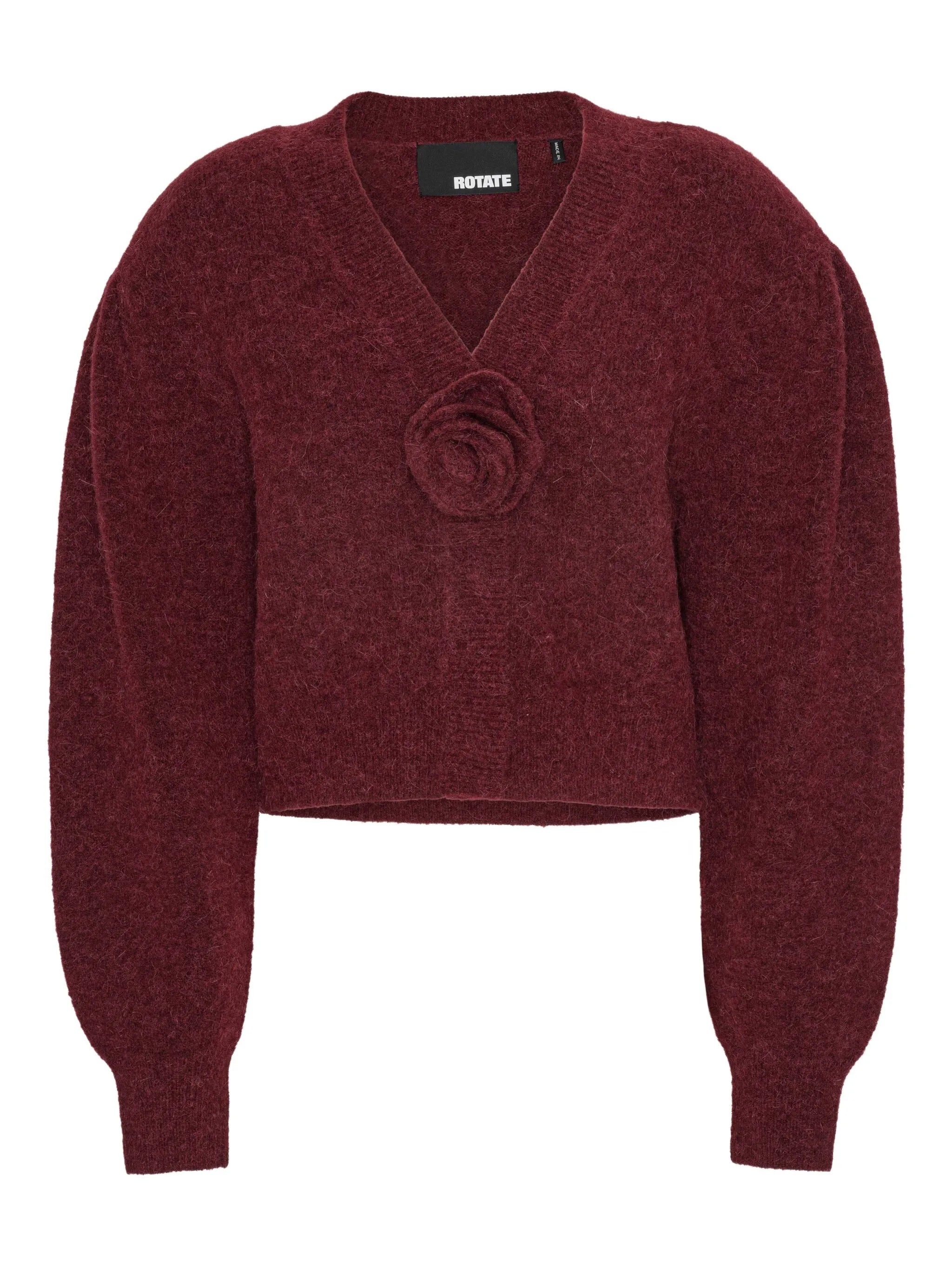 rose-embellished puff-sleeve cardigan