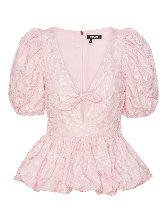 puff-sleeve jacquard top