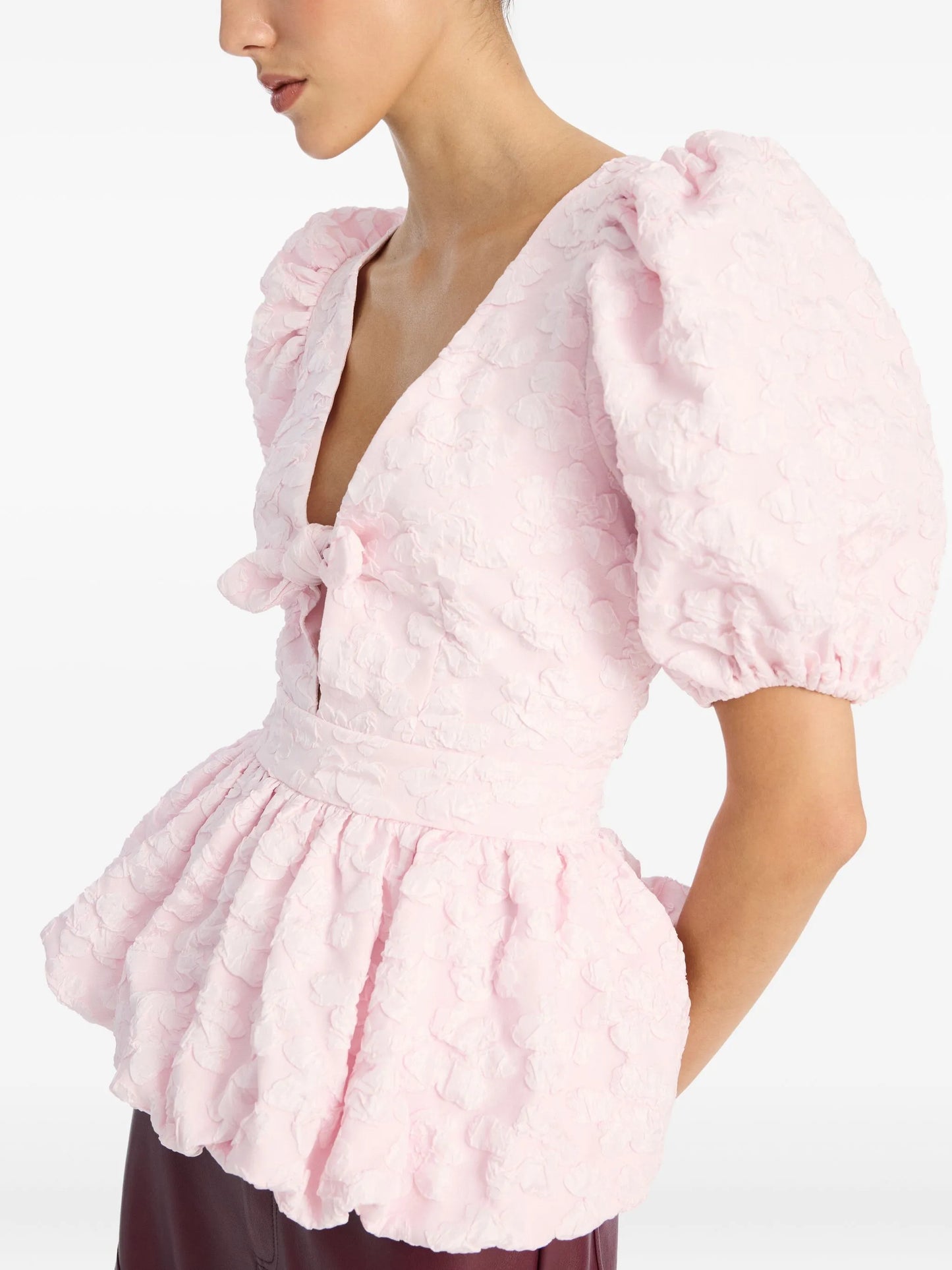 puff-sleeve jacquard top