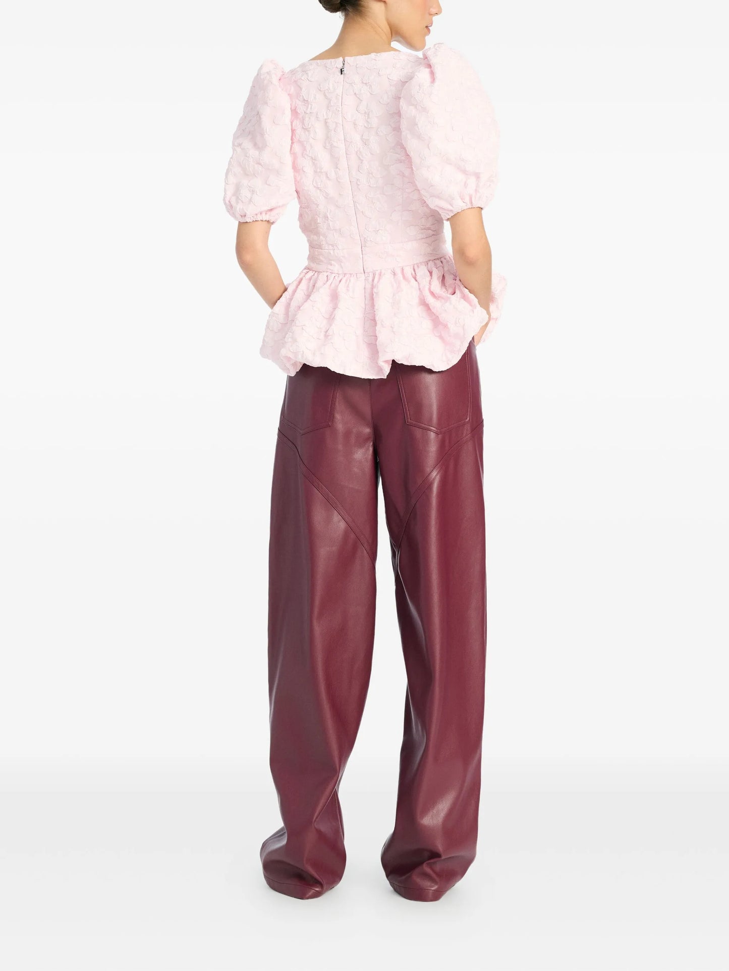 puff-sleeve jacquard top