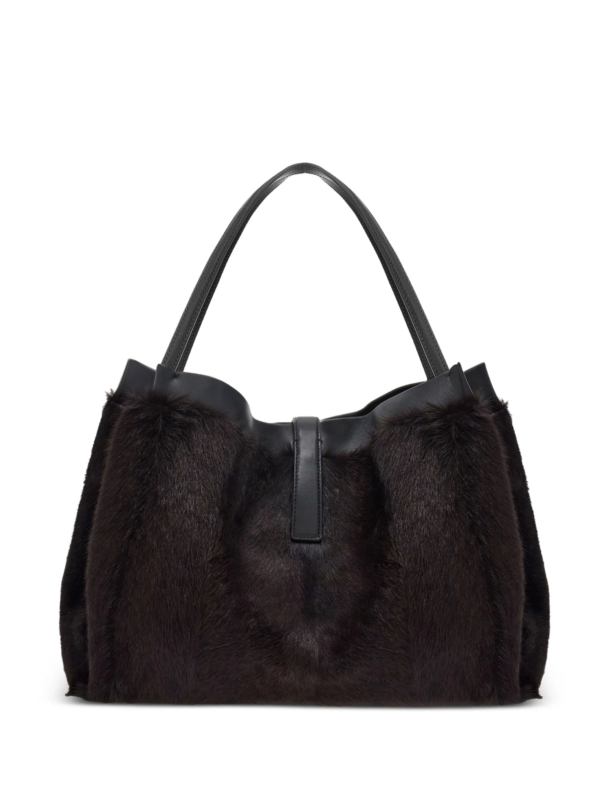 mink-effect leather tote bag