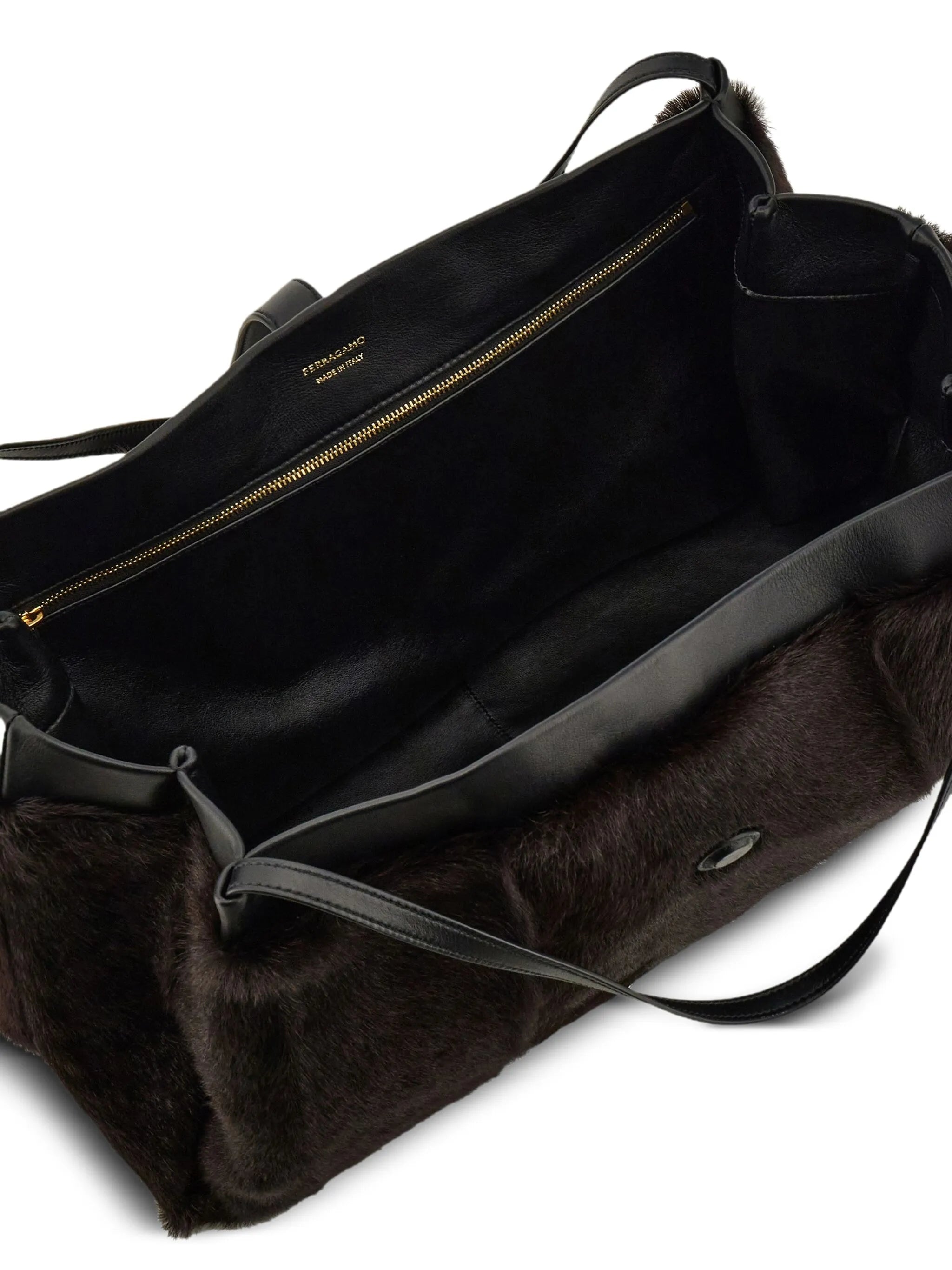 mink-effect leather tote bag