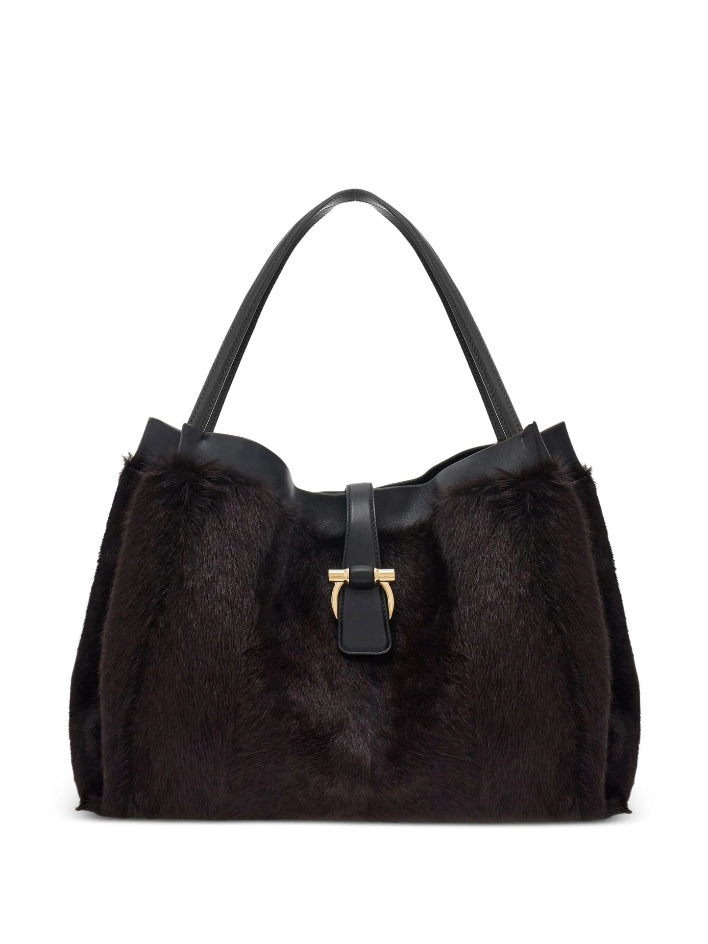 mink-effect leather tote bag